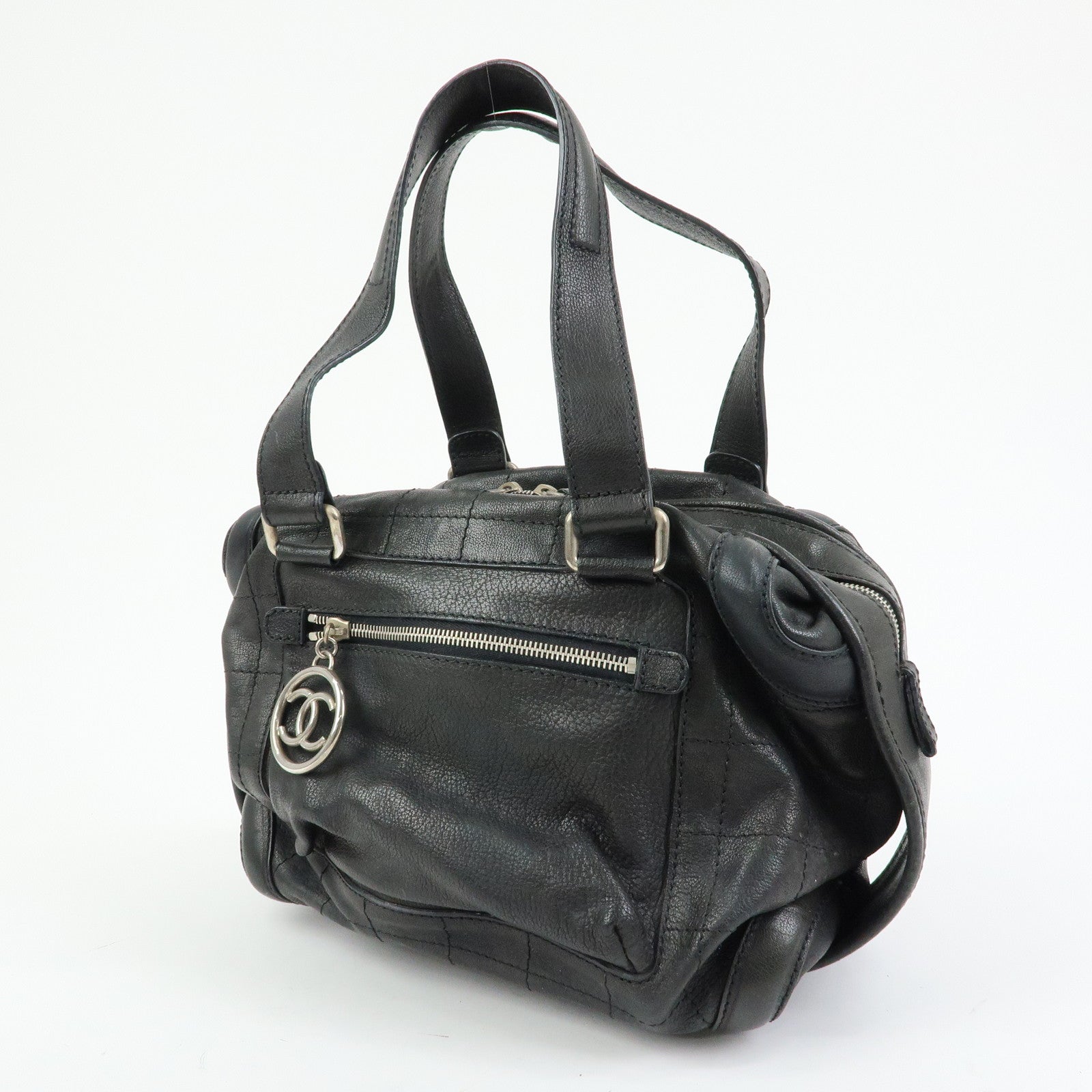 CHANEL Chocolate Bar Caviarskin Boston Bag Hand Bag Black