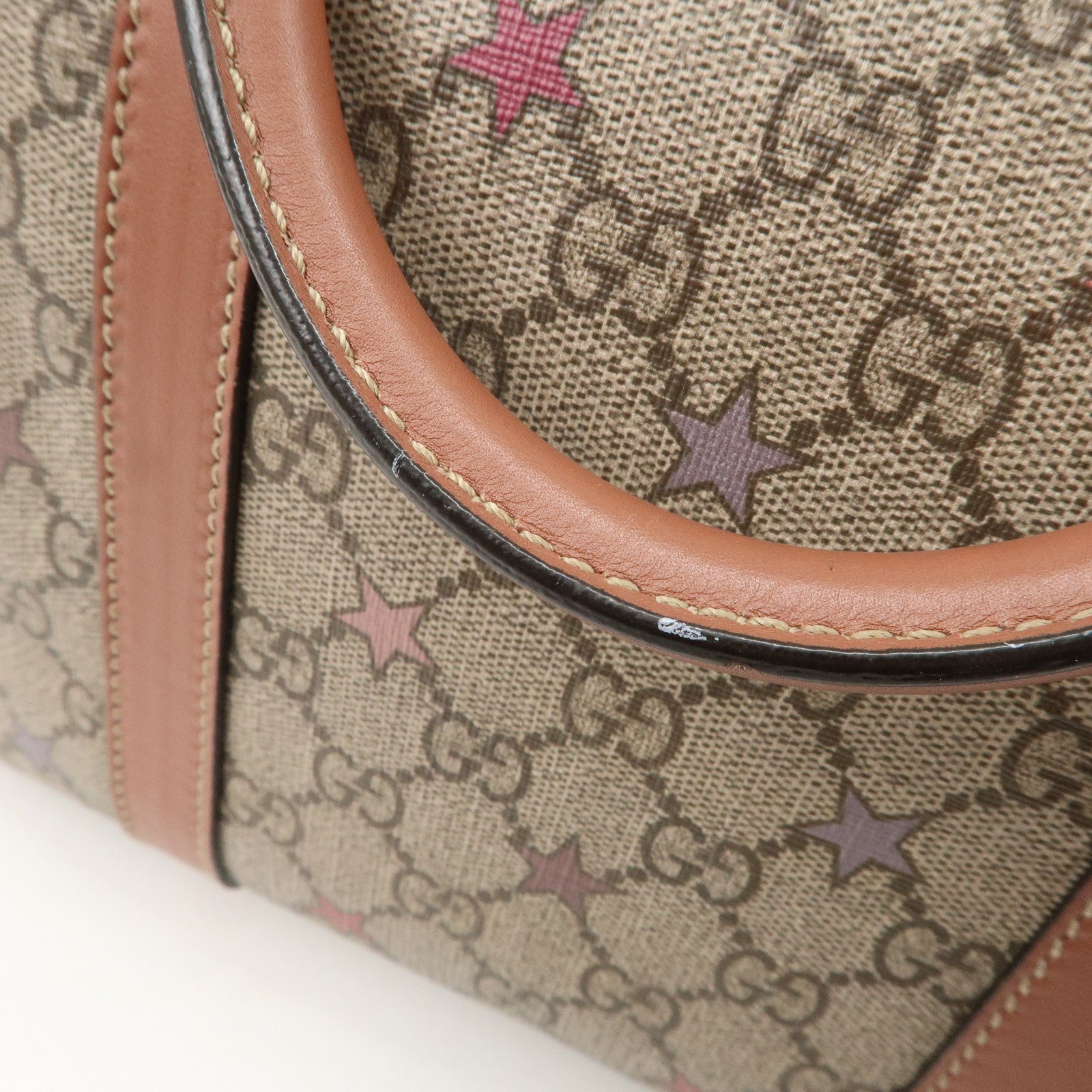 GUCCI GG Supreme Leather Boston Bag Beige Brown Star 193603