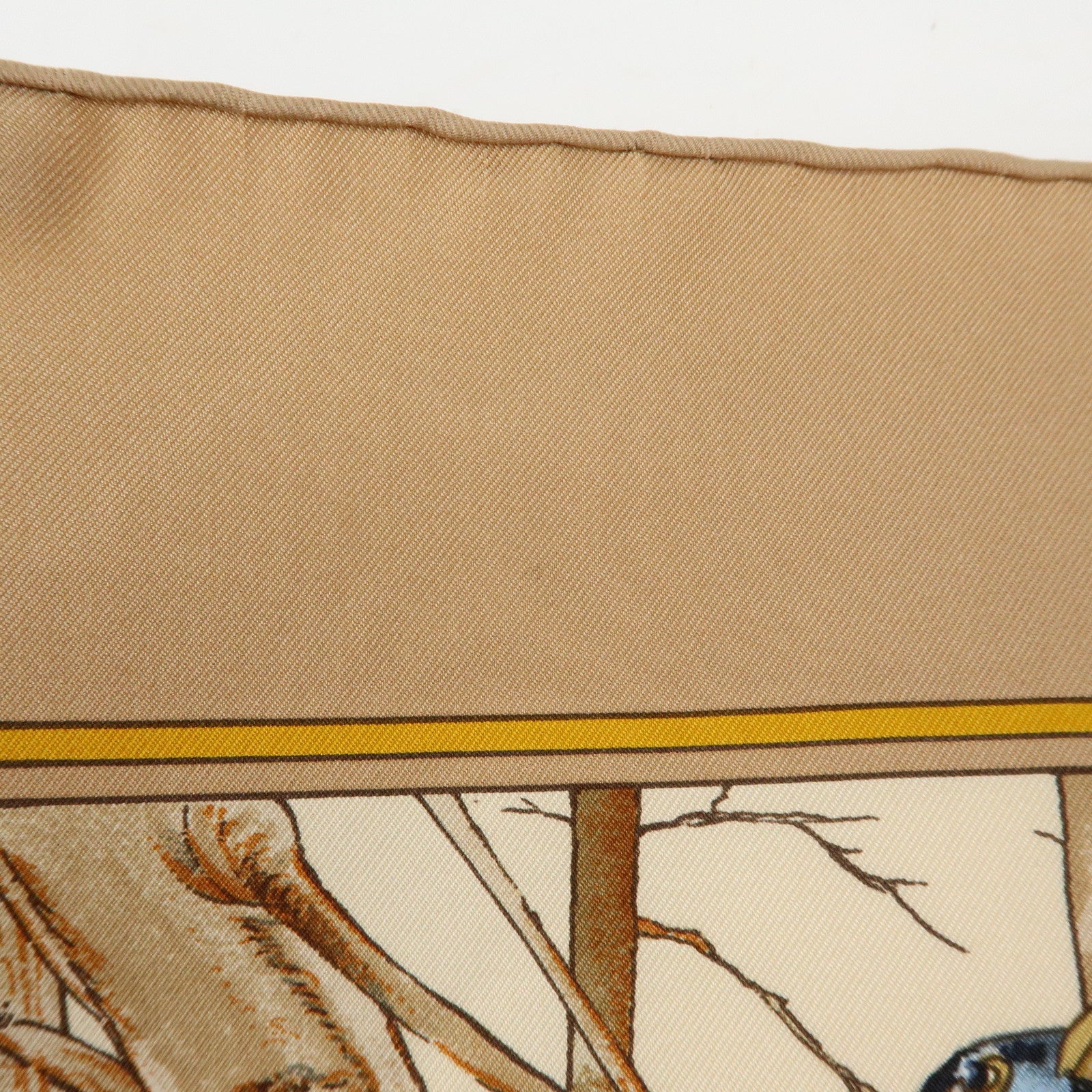 HERMES Carre 90 Silk 100% Scarf CHASSE au BOIS Brown