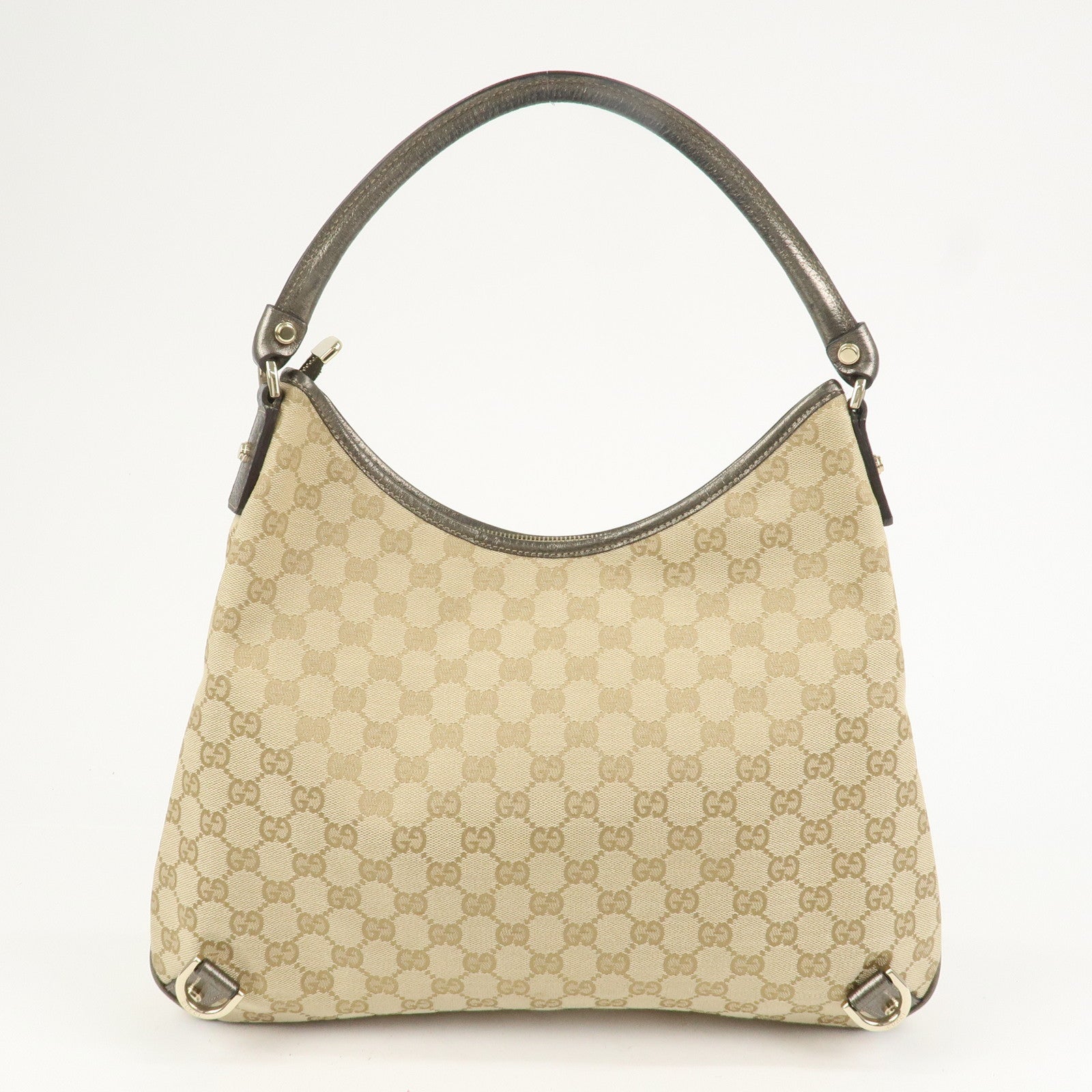 GUCCI Abbey Canvas Leather Shoulder Bag Beige Silver Gray 130737