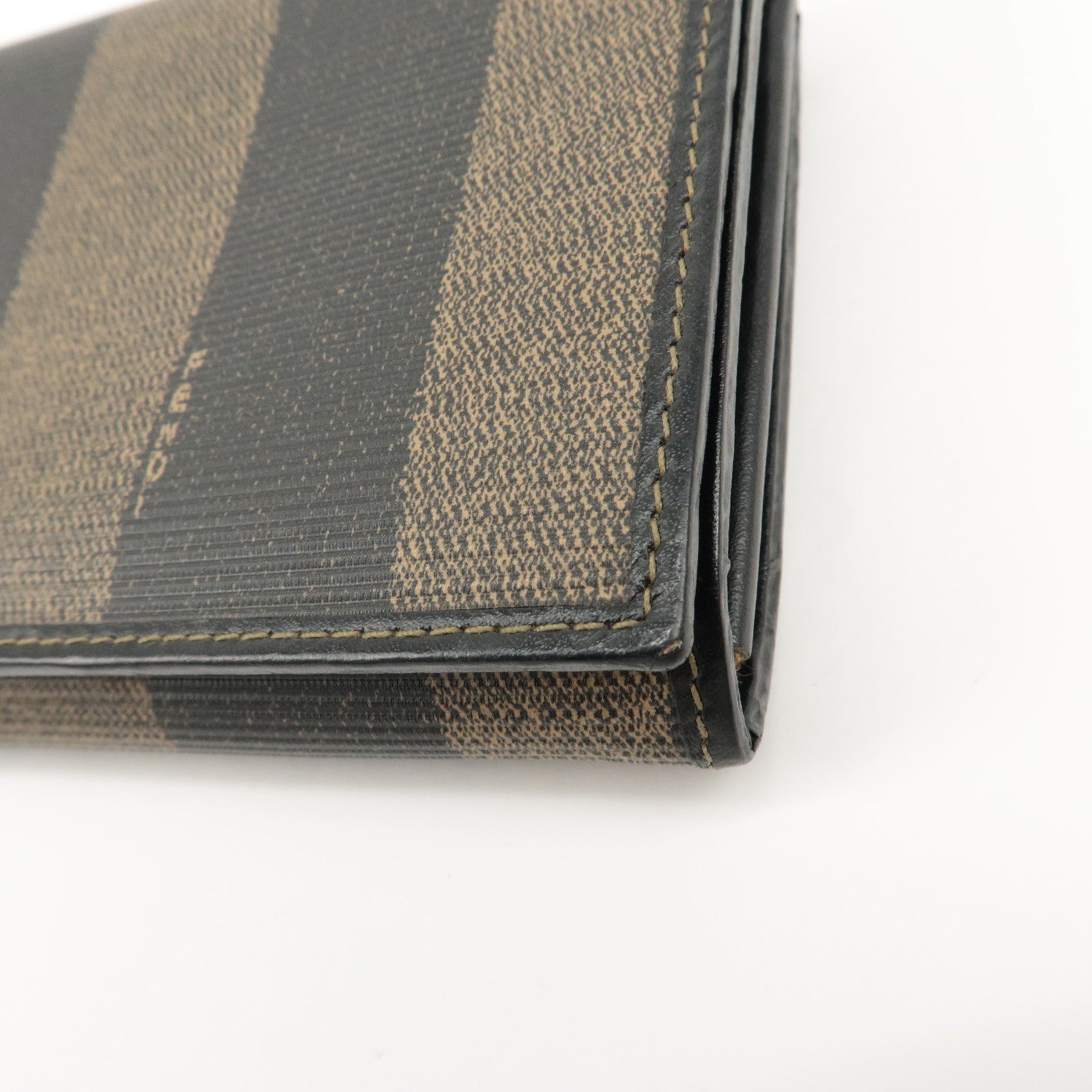 FENDI Pequin PVC Canvas Long Wallet Black Brown T20615 Used