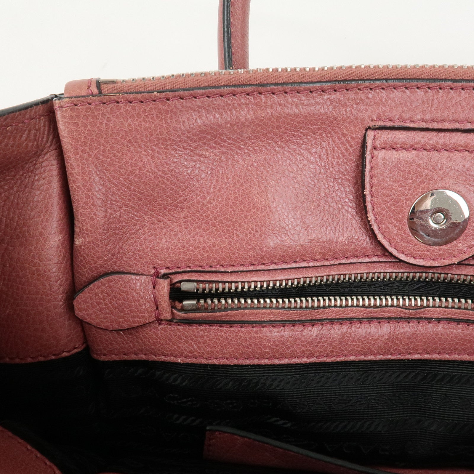 PRADA Triangle Logo Leather 2Way Bag Tote Bag Hand Bag Pink B2625M