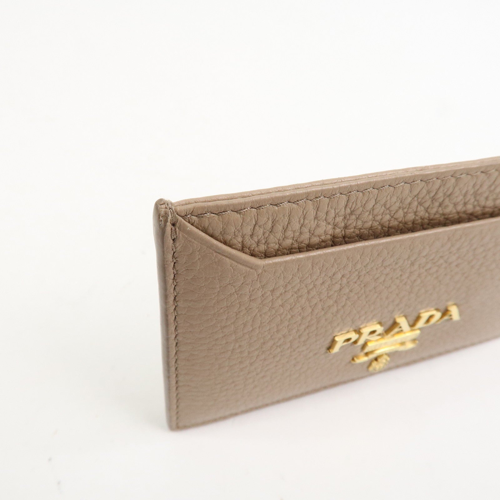 PRADA Leather Card Case Card Holder Beige 1MC208