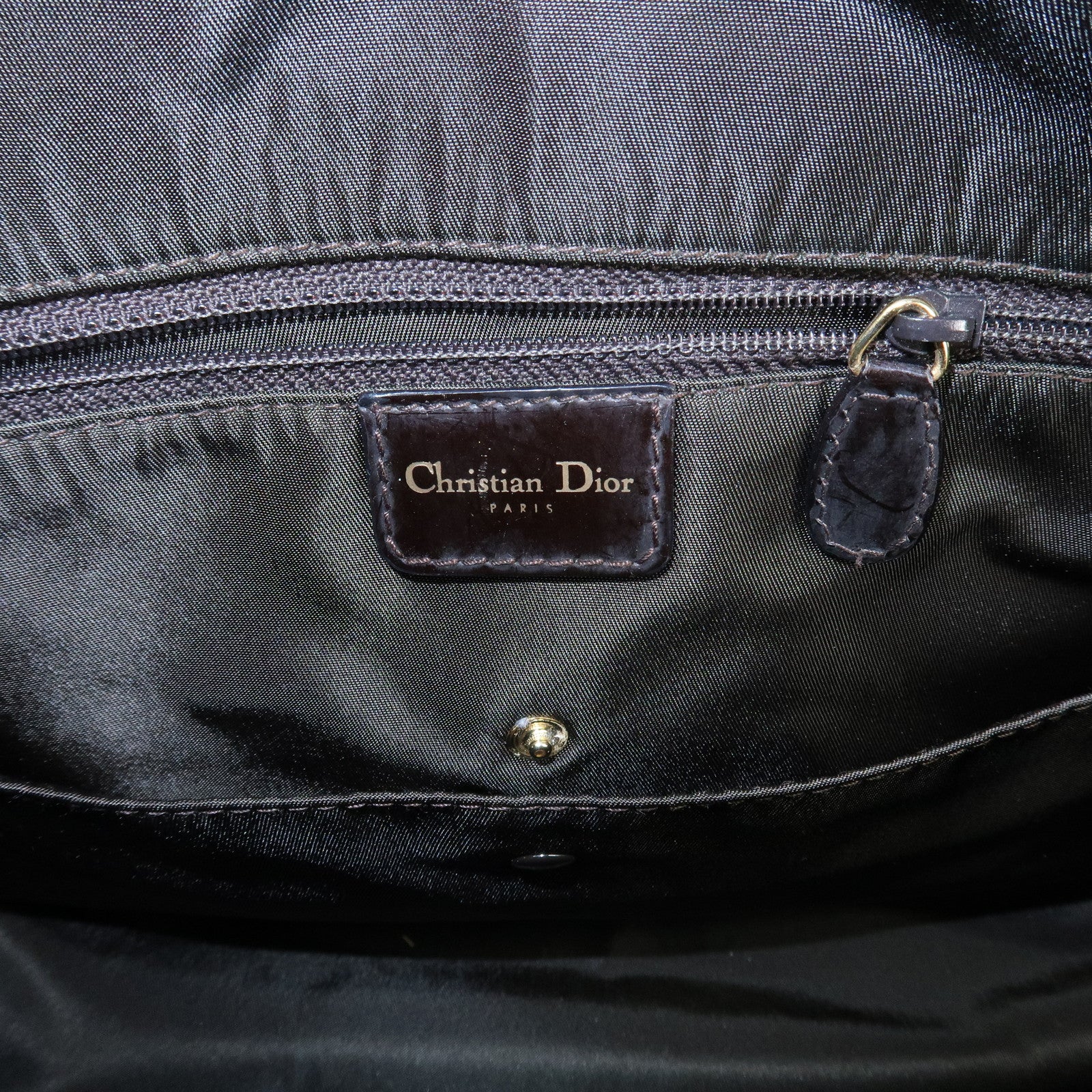 Christian Dior Double Saddle Nylon Leather Hand Boston Bag Brown Used