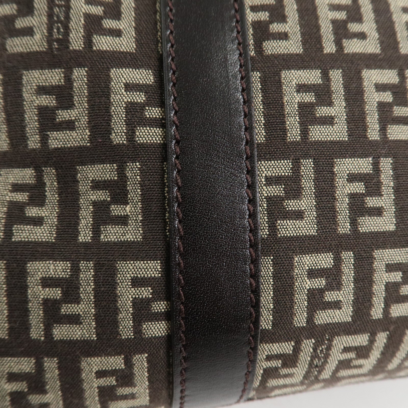 FENDI Zucchino Canvas Leather Hand Bag Boston Bag Brown 8BL068