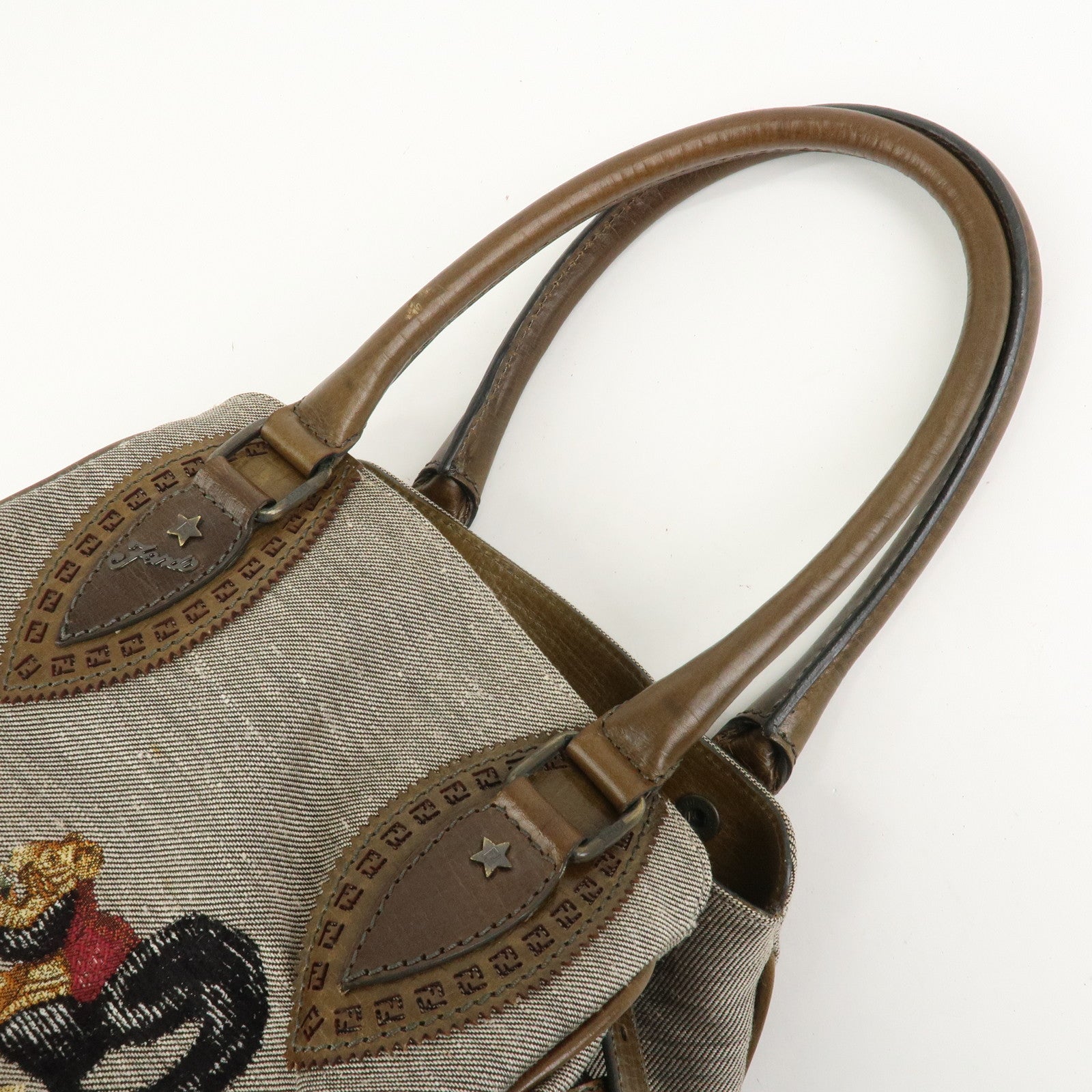 FENDI Etnico Squirrel Embroidery Tote Bag Shoulder Bag Gray 8BN157