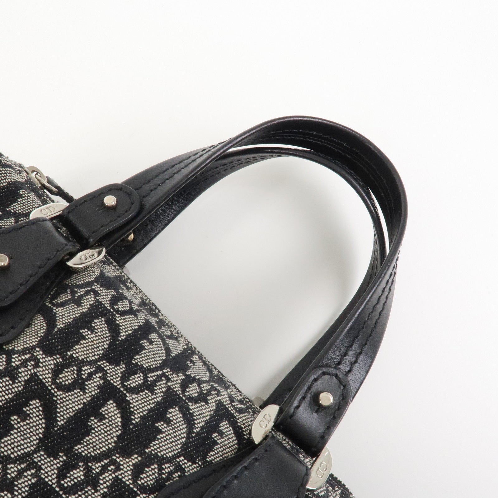 Christian Dior Trotter Canvas Leather Mini Boston Hand Bag Black