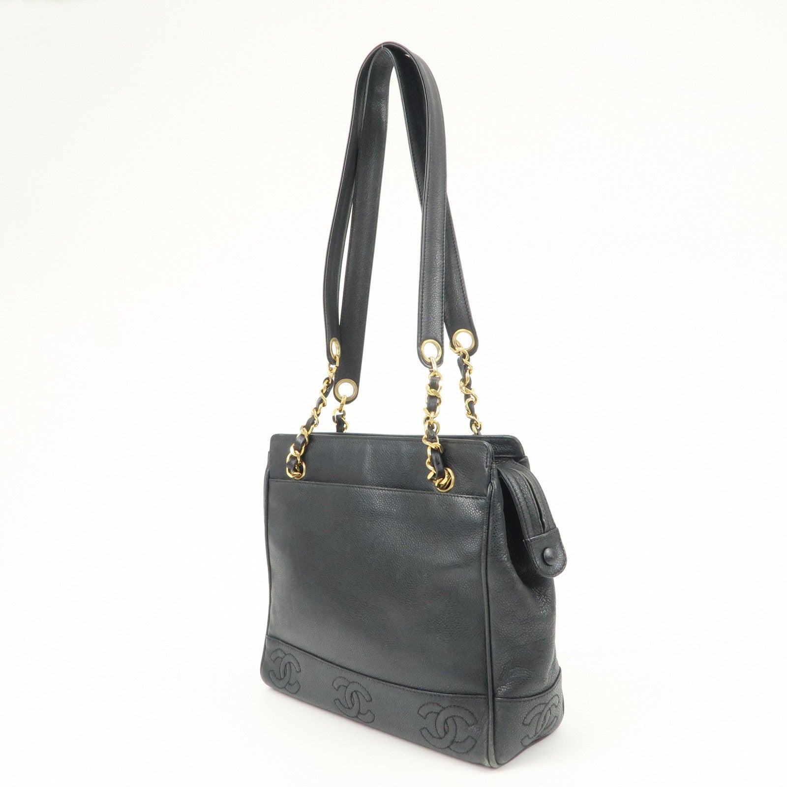 CHANEL Triple COCO Mark Caviarskin Chain Shoulder Bag Black