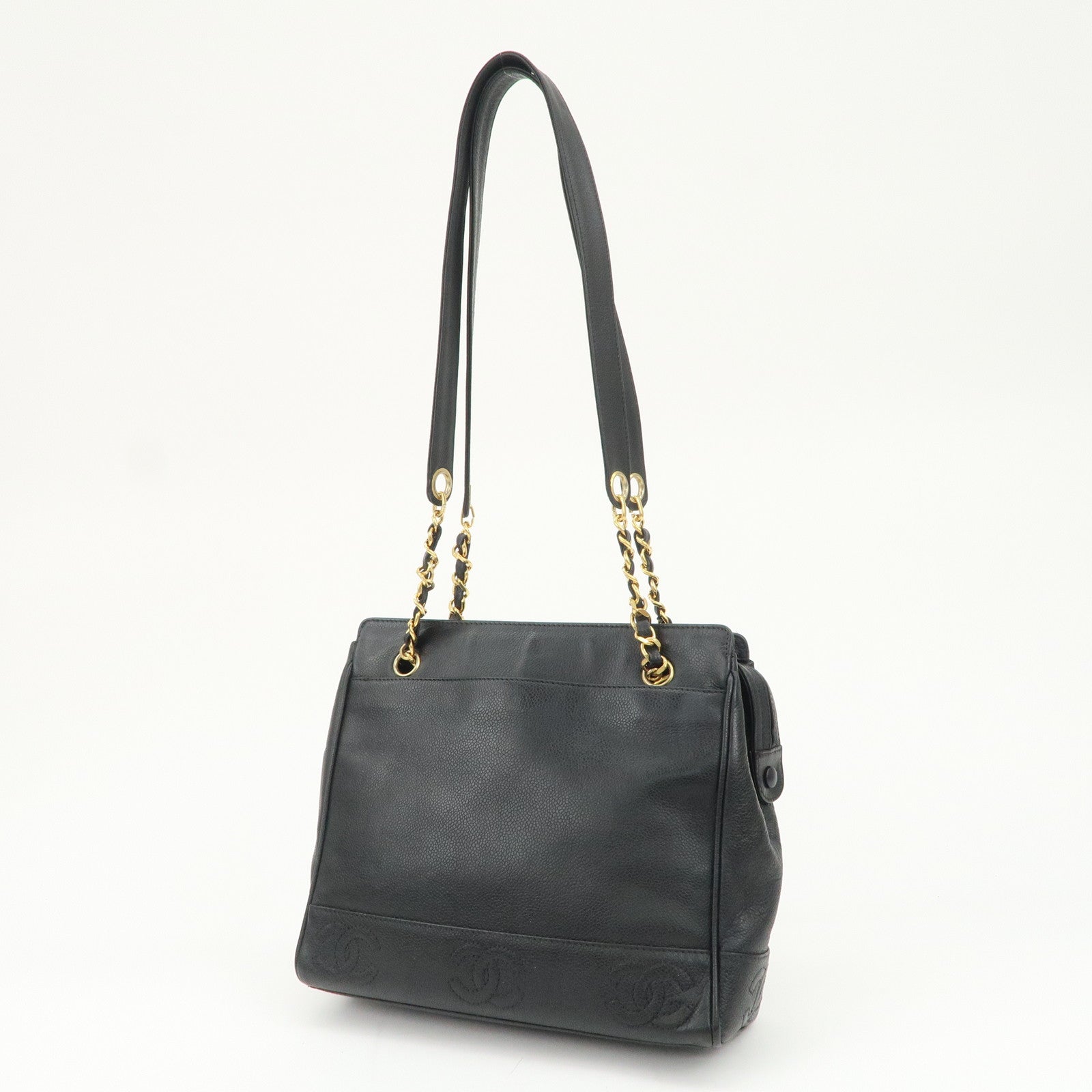 CHANEL Triple COCO Mark Caviarskin Chain Shoulder Bag Black