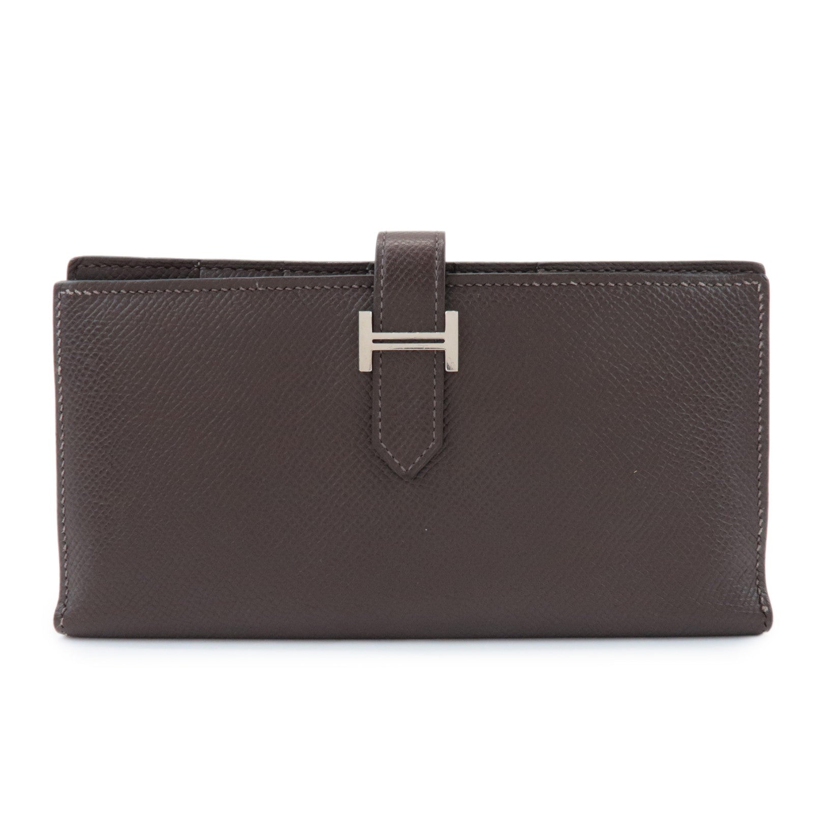HERMES Veau Epsom Leather Bテゥarn Soufflet Long Wallet Chocolat