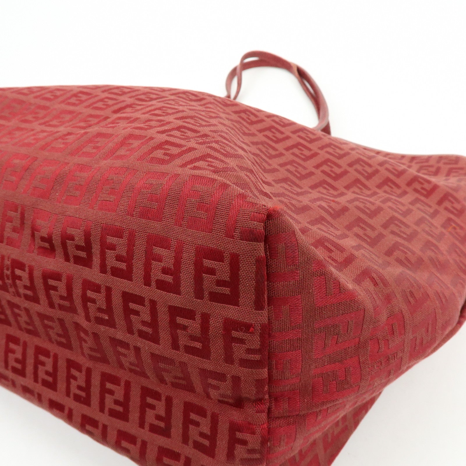 FENDI Zucchino Canvas Leather Tote Bag Shoulder Bag Red 8BH005
