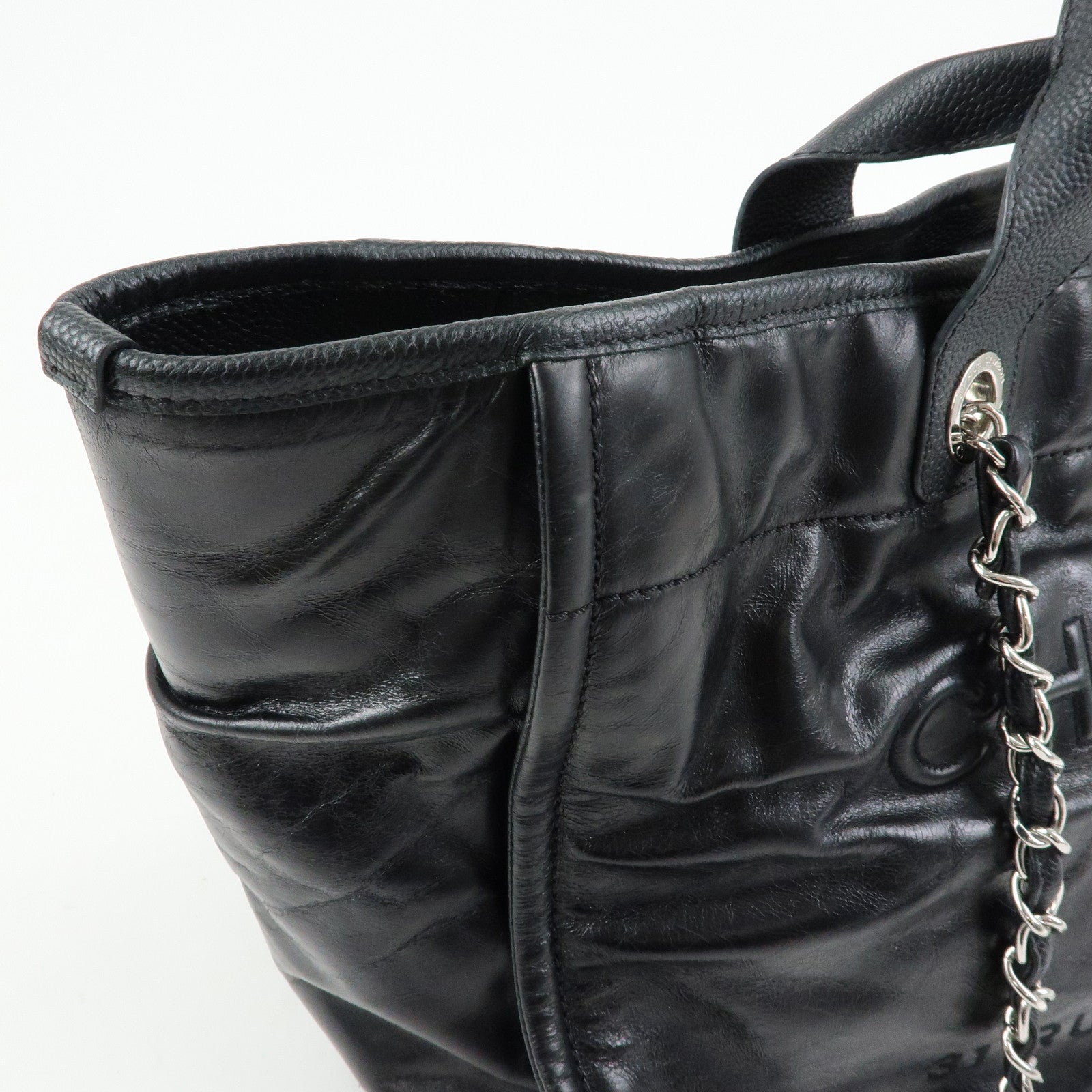 CHANEL Deauville GM Caviarskin Leather 2Way Tote Bag Black A66941