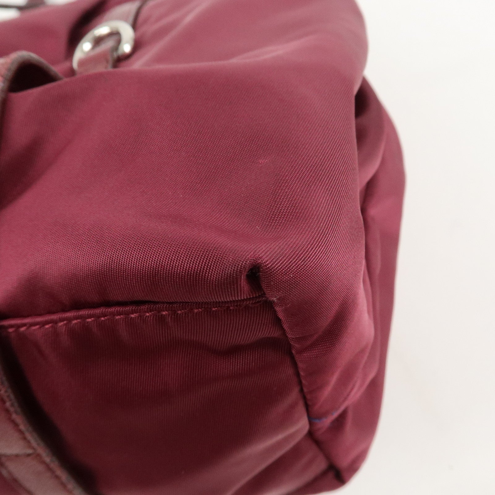 PRADA Triangle Nylon Leather Tote Bag Shoulder Bag Bordeaux