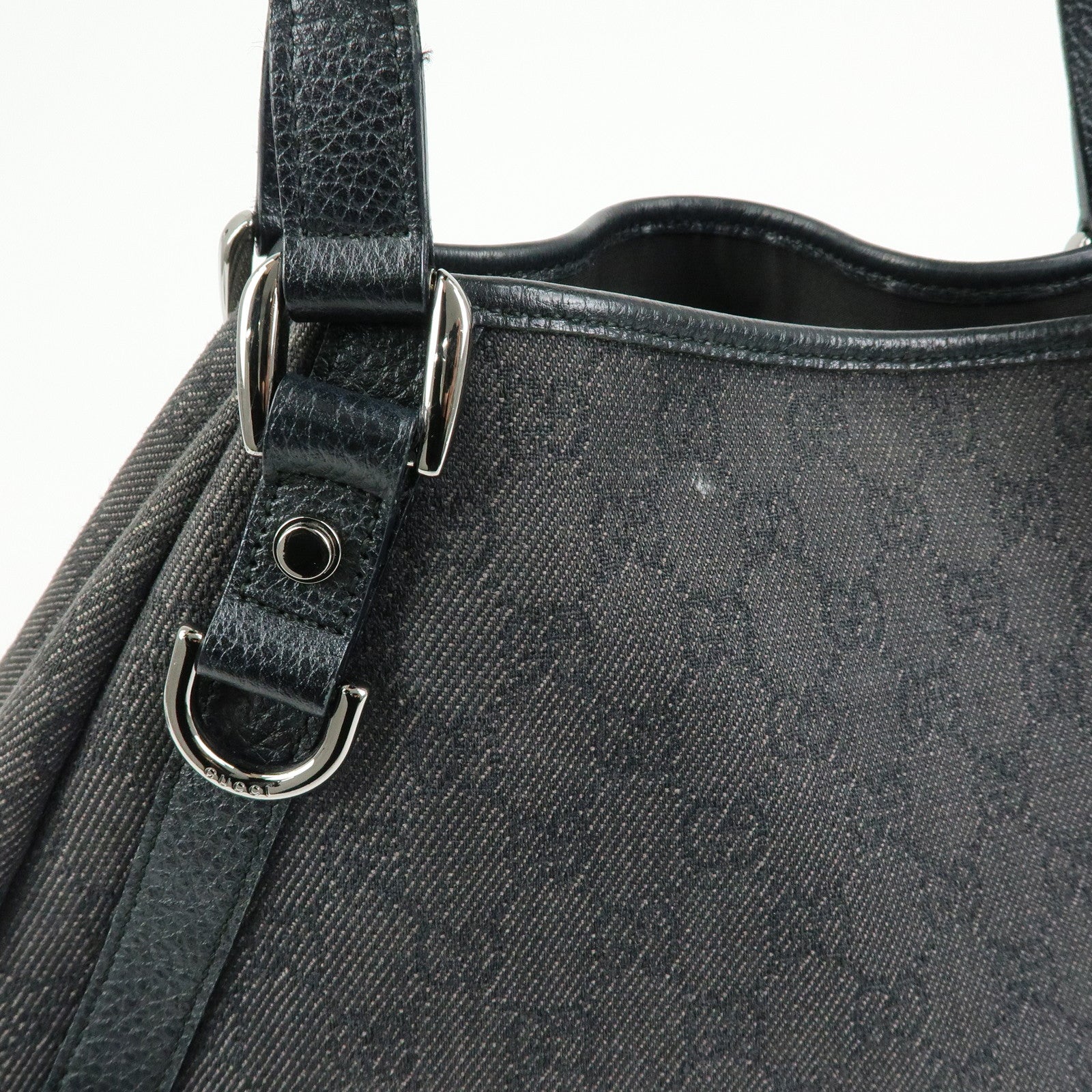 GUCCI Abbey GG Monogram Denim Tote Bag Hand Bag Black 293578