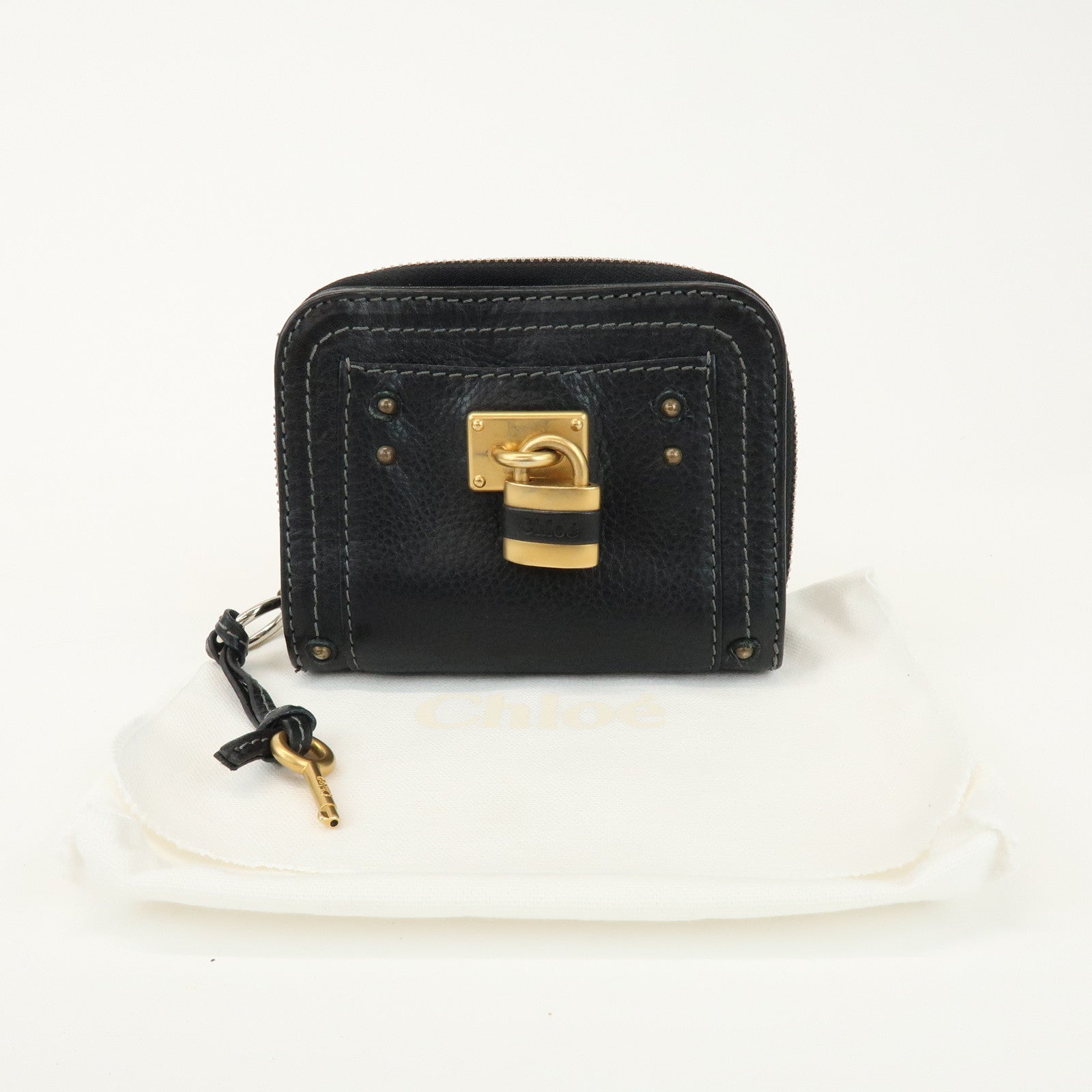 Chloe Logo Leather Round Zippy Compact Wallet Black