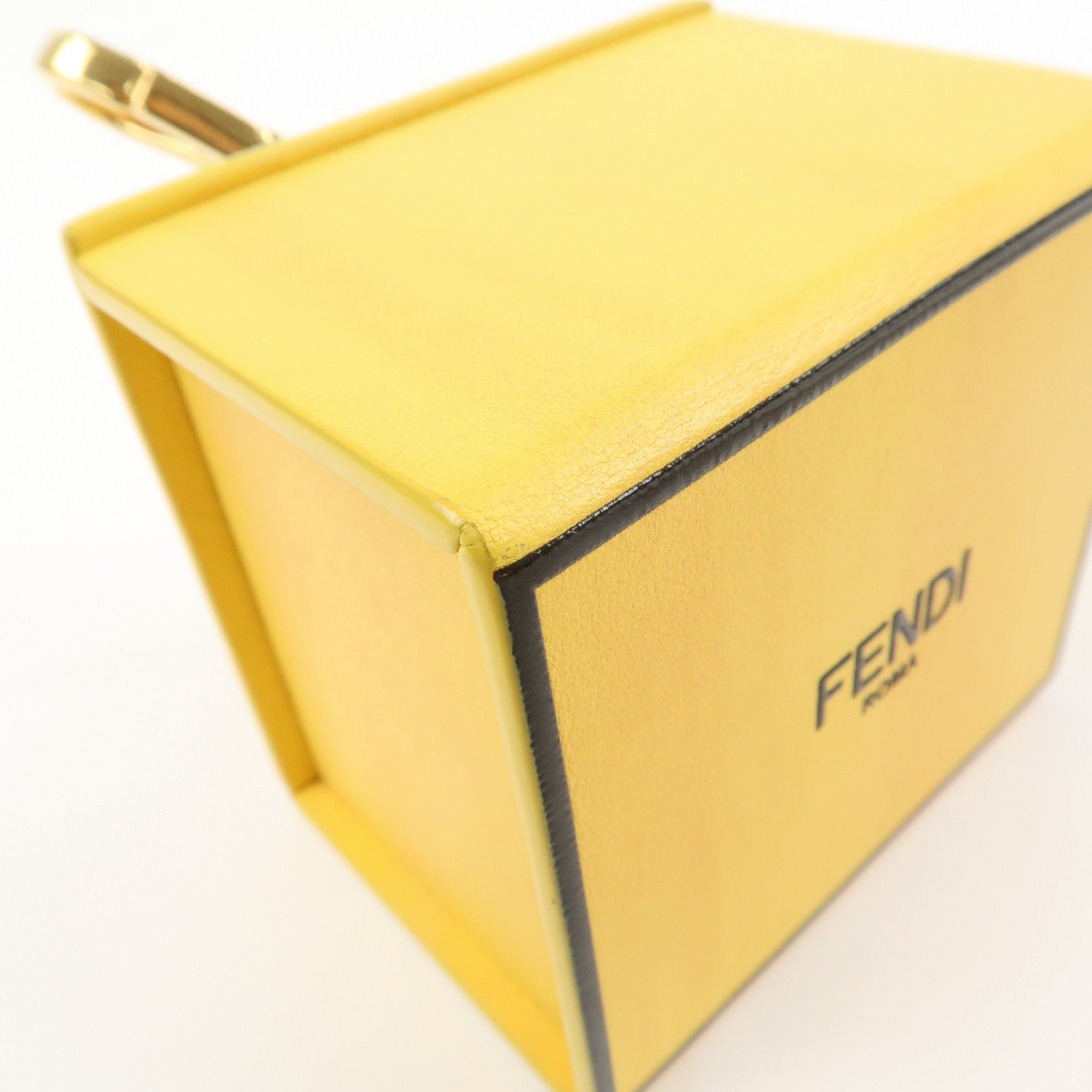 FENDI Logo Leather Mini Box Bag Charm Key Holder Yellow 7AR894