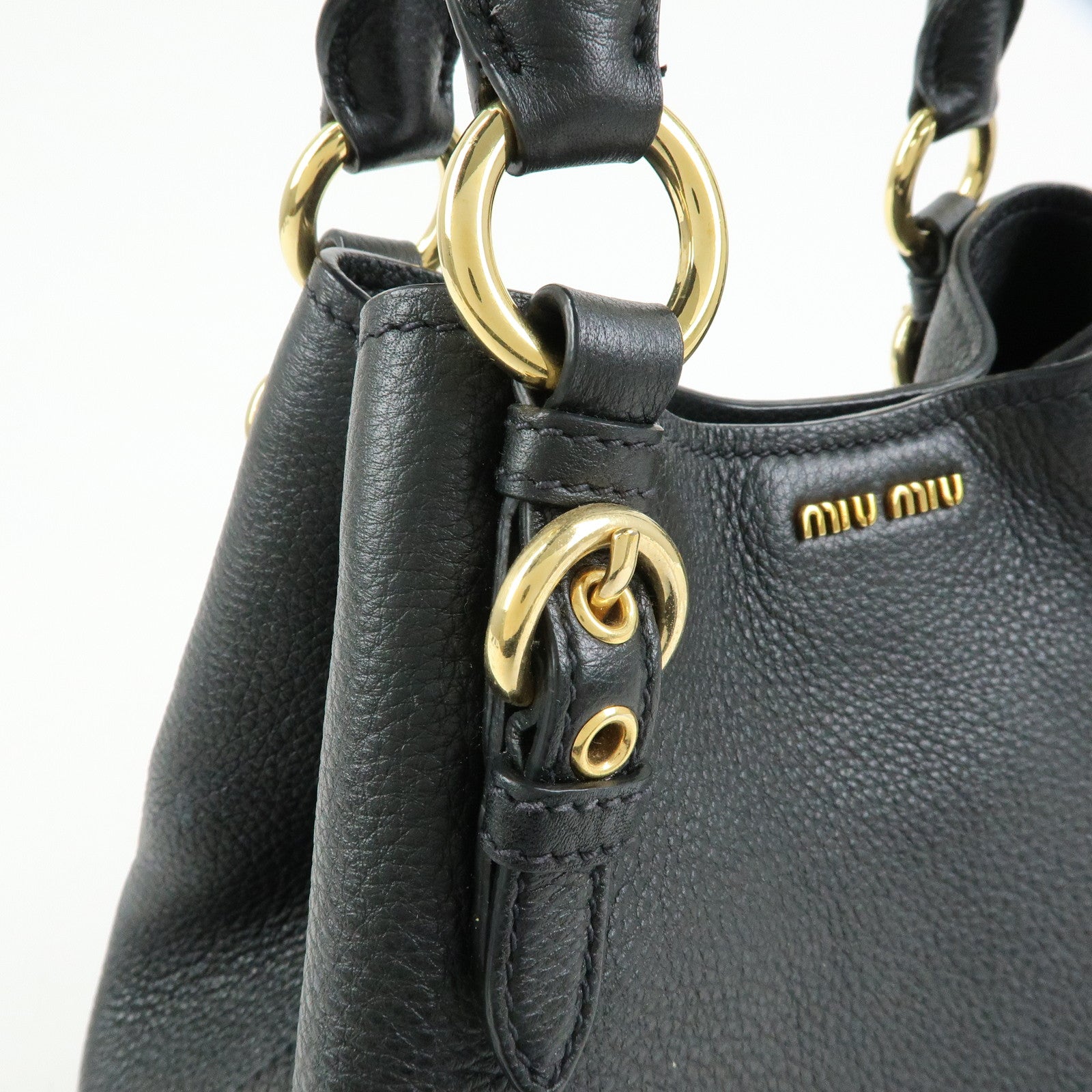 MIU MIU Madras Leather 2Way Bag Hand Bag Shoulder Bag Black 5BE886
