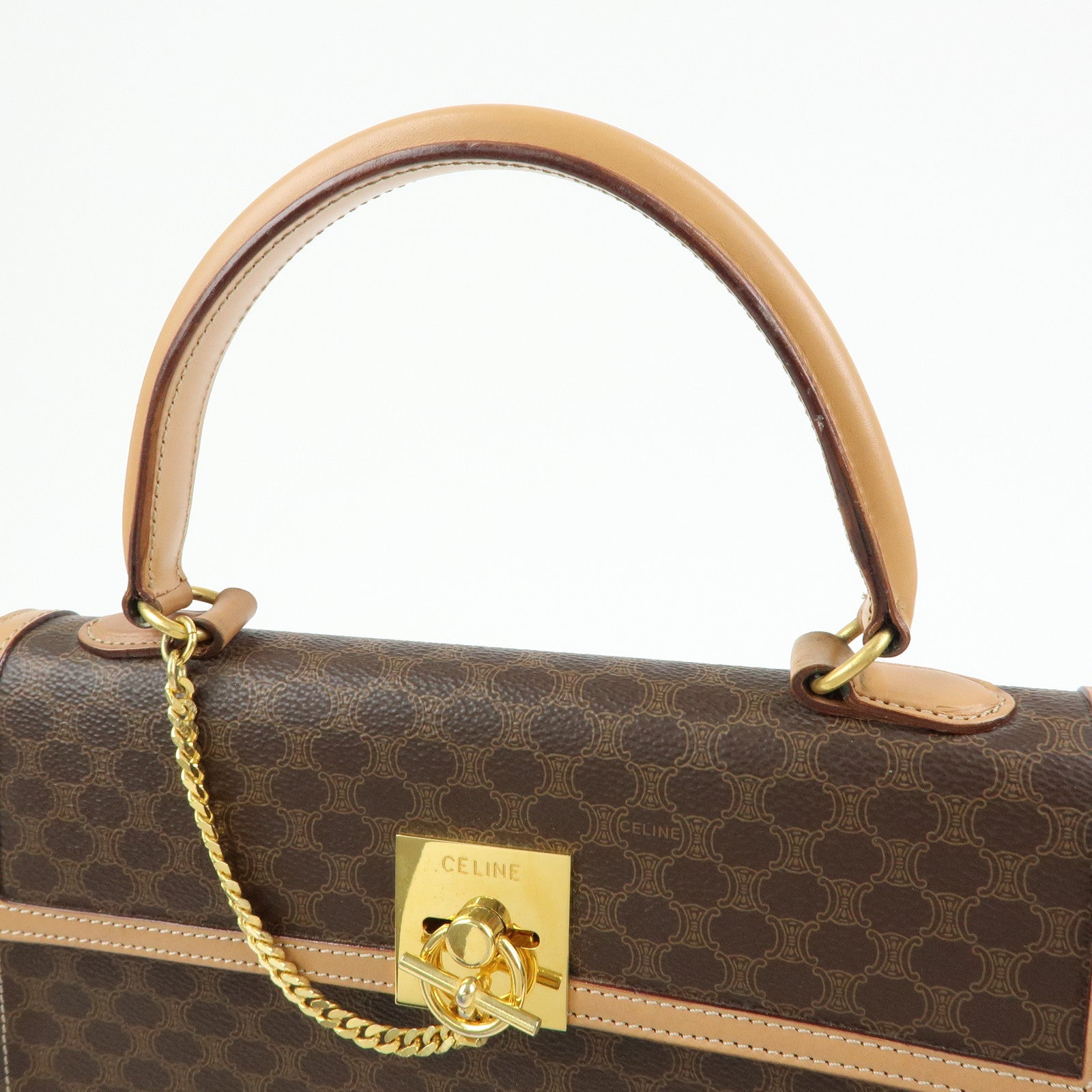 CELINE Macadam PVC Leather Hand Bag Top Handle Flap Bag Brown