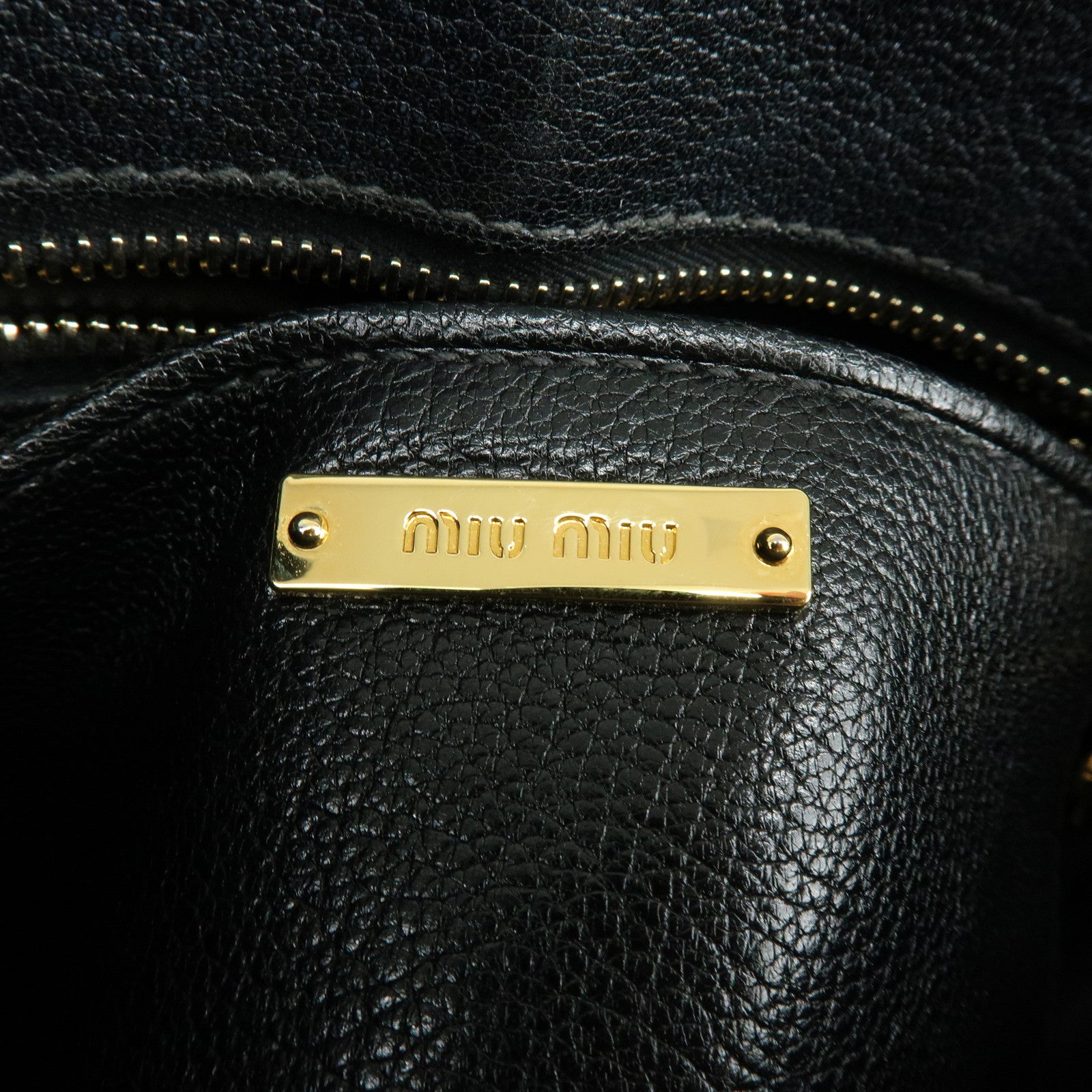 MIU MIU Madras Leather 2Way Hand Bag Bi-color Beige Black RN0799