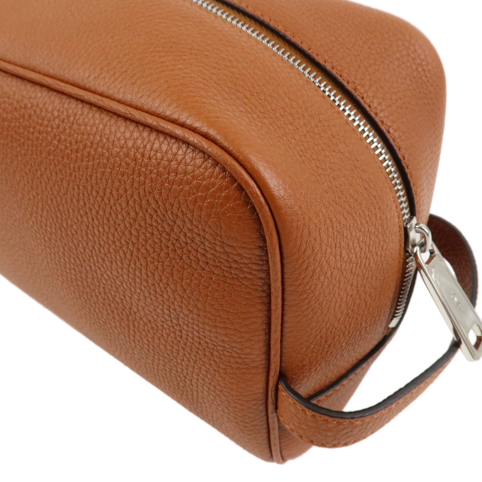 FENDI Leather Clutch Bag Hand Bag Brown 7AS378