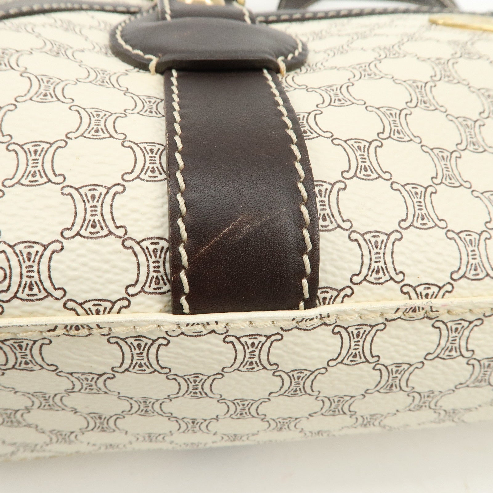 CELINE Macadam PVC Leather Mini Boston Bag Dark Brown White