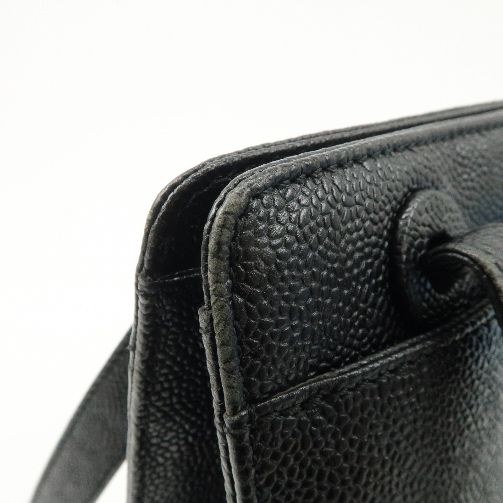 CHANEL Caviarskin Tote Bag Shoulder Bag Black Gold HDW Used