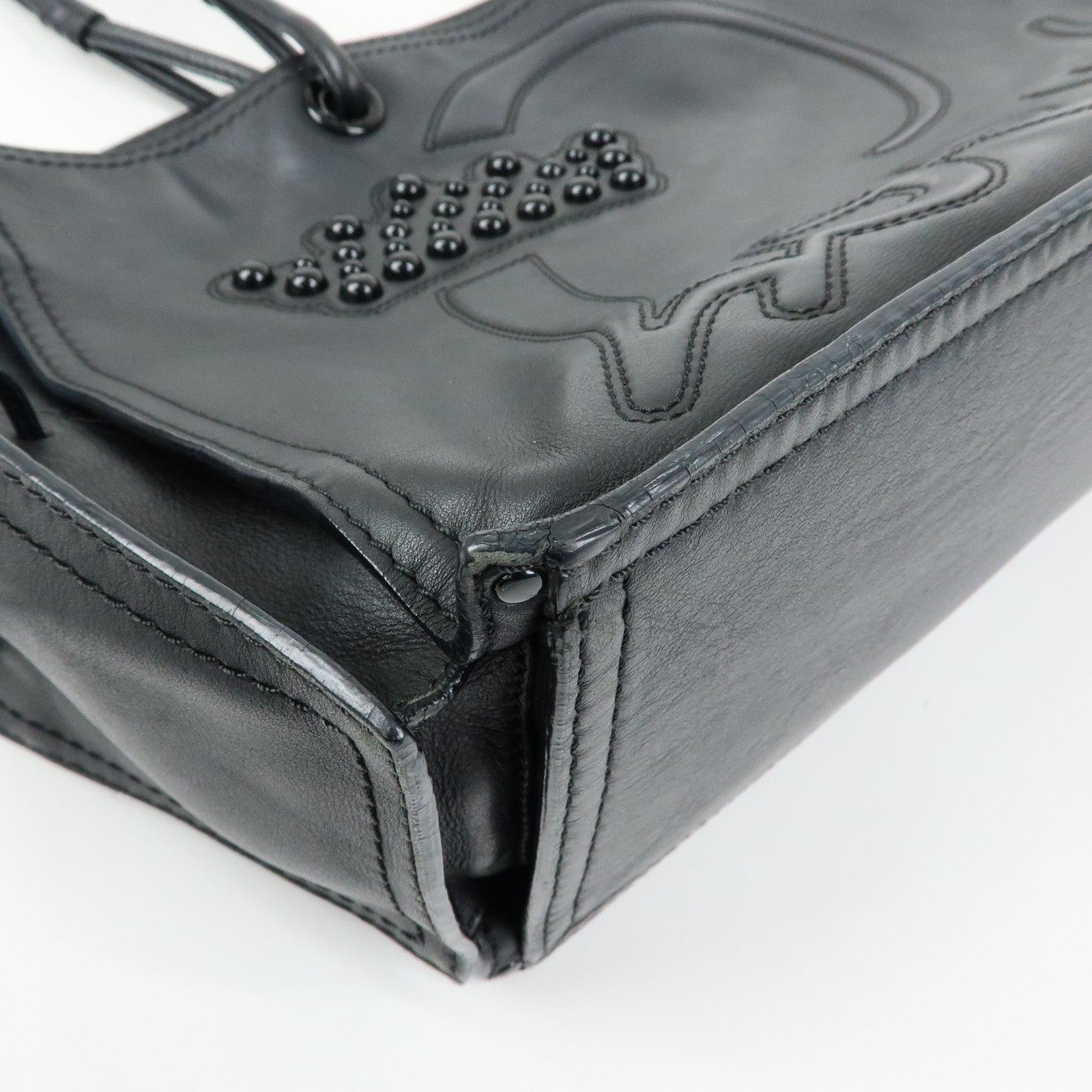 LOEWE Logo Studs Leather Shopper Tote Bag Shoulder Bag Black