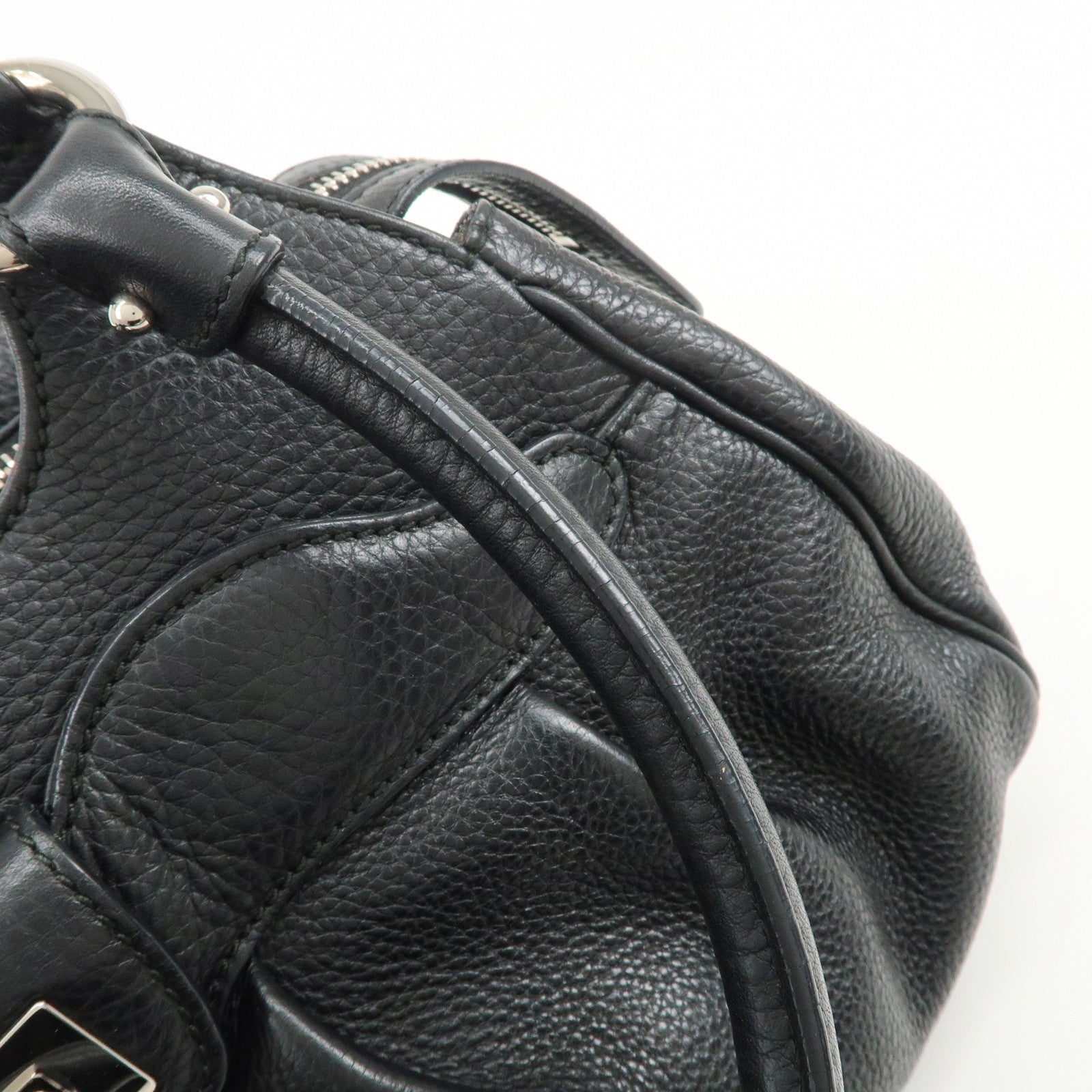 Ferragamo Gancini Leather Hand Bag Shoulder Bag Black Silver