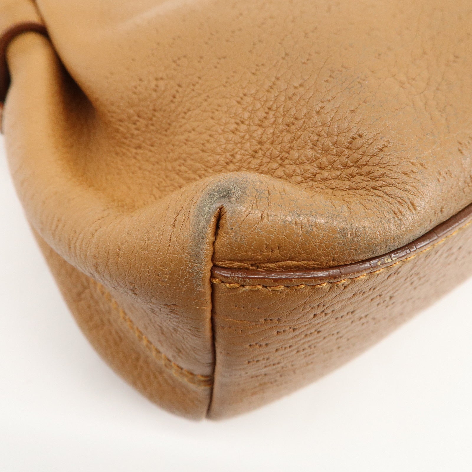 Ferragamo Gancini Leather Shoulder Bag Hand Bag Brown Gold