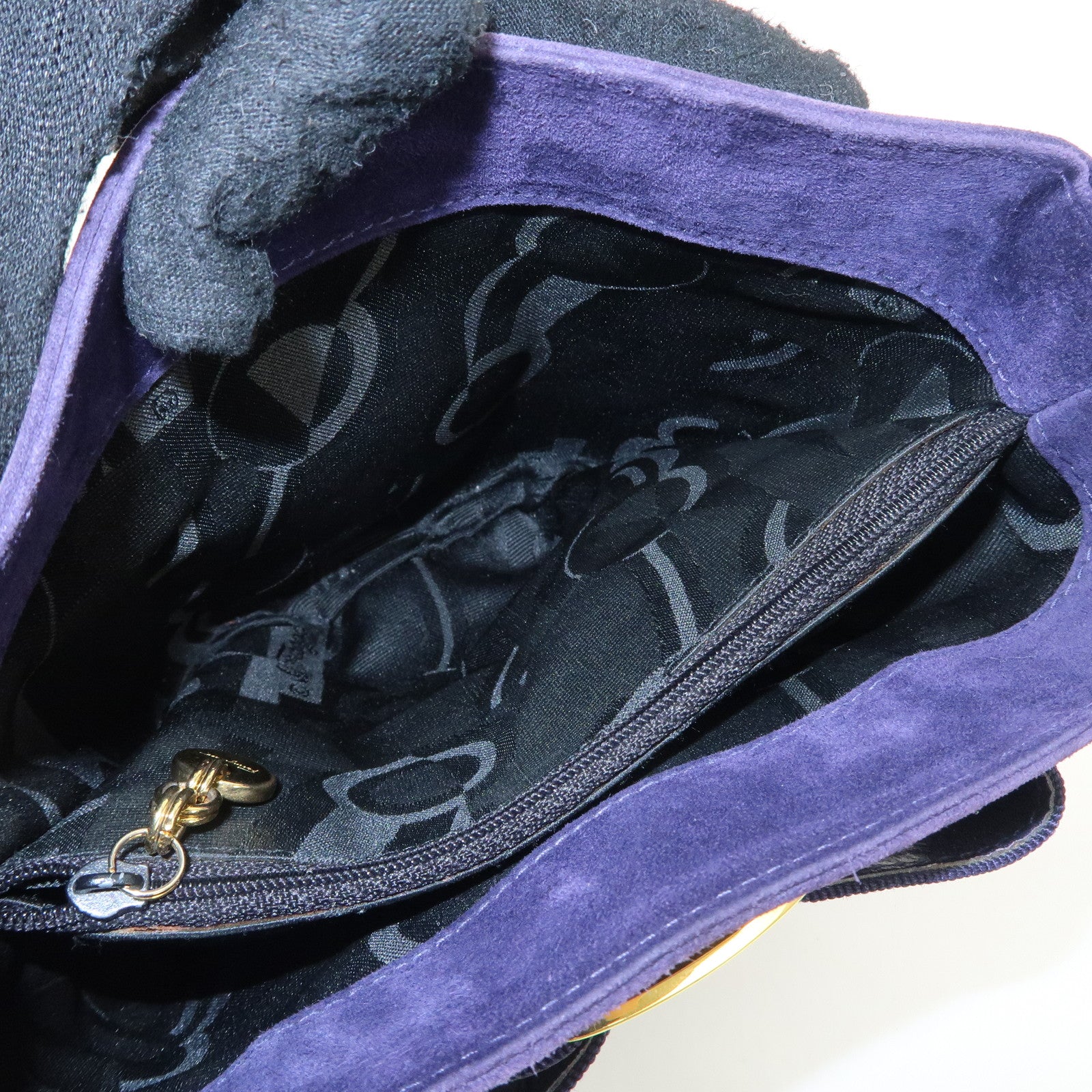 Ferragamo Vara Ribon Suede Hand Bag Purple Gold Hardware Used