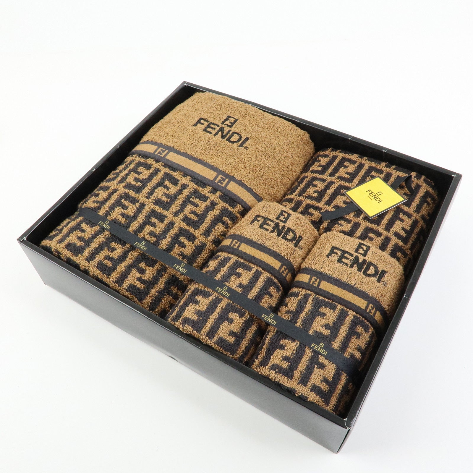FENDI Zucca Pile Terry Cloth Towel Set Black Brown