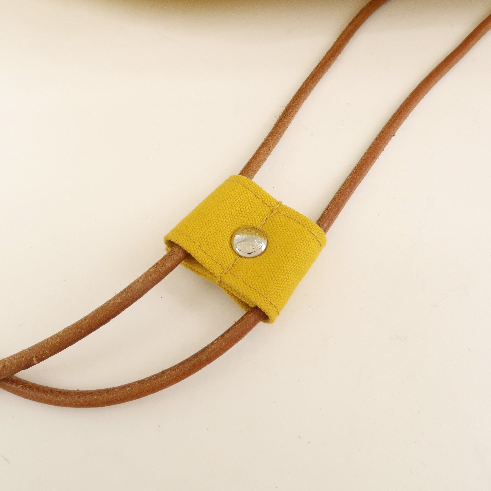 HERMES Porochon Mimil GM Canvas Leather Drawstring Backpack Yellow