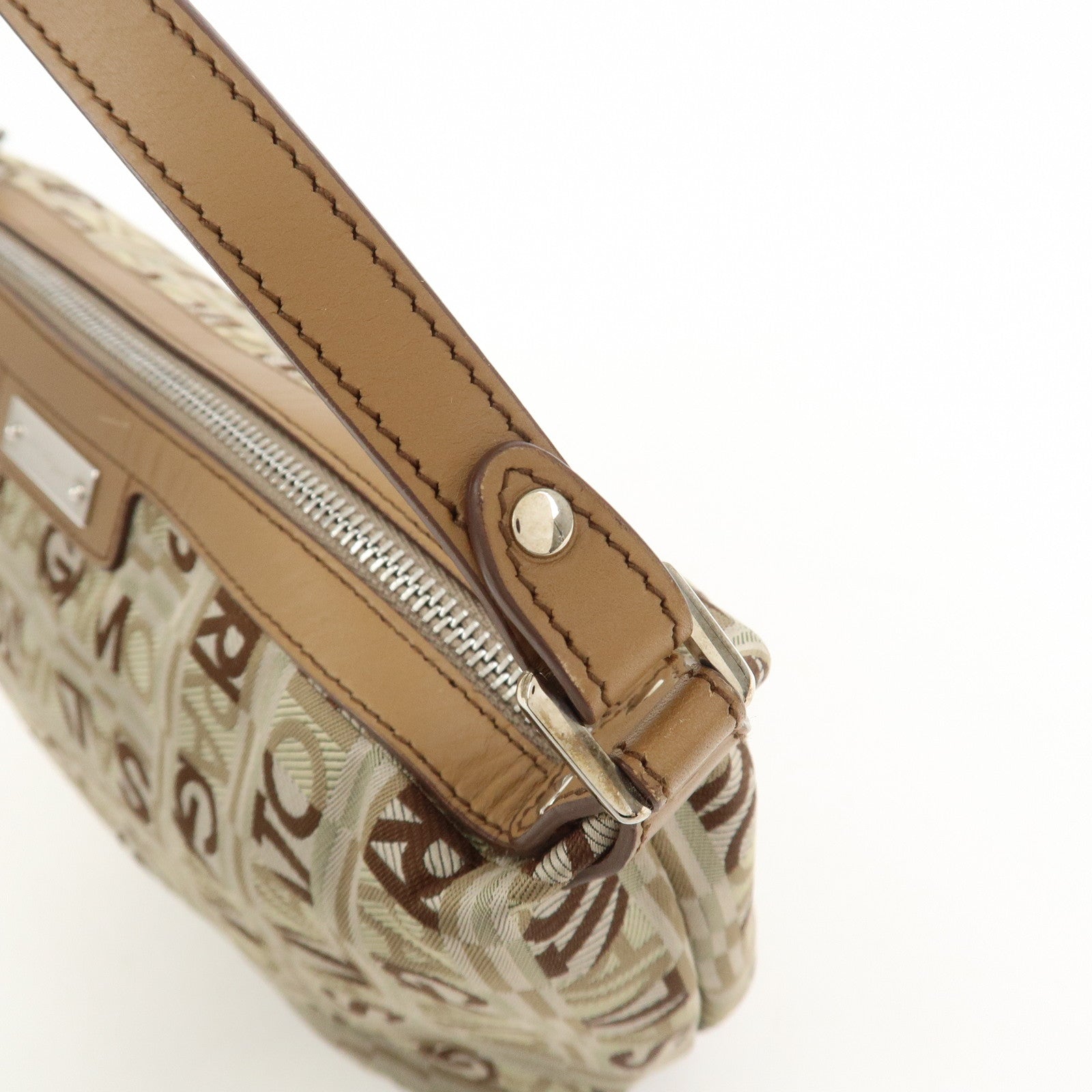 Ferragamo Logo Canvas Leather Hand Bag Shoulder Bag Beige Brown