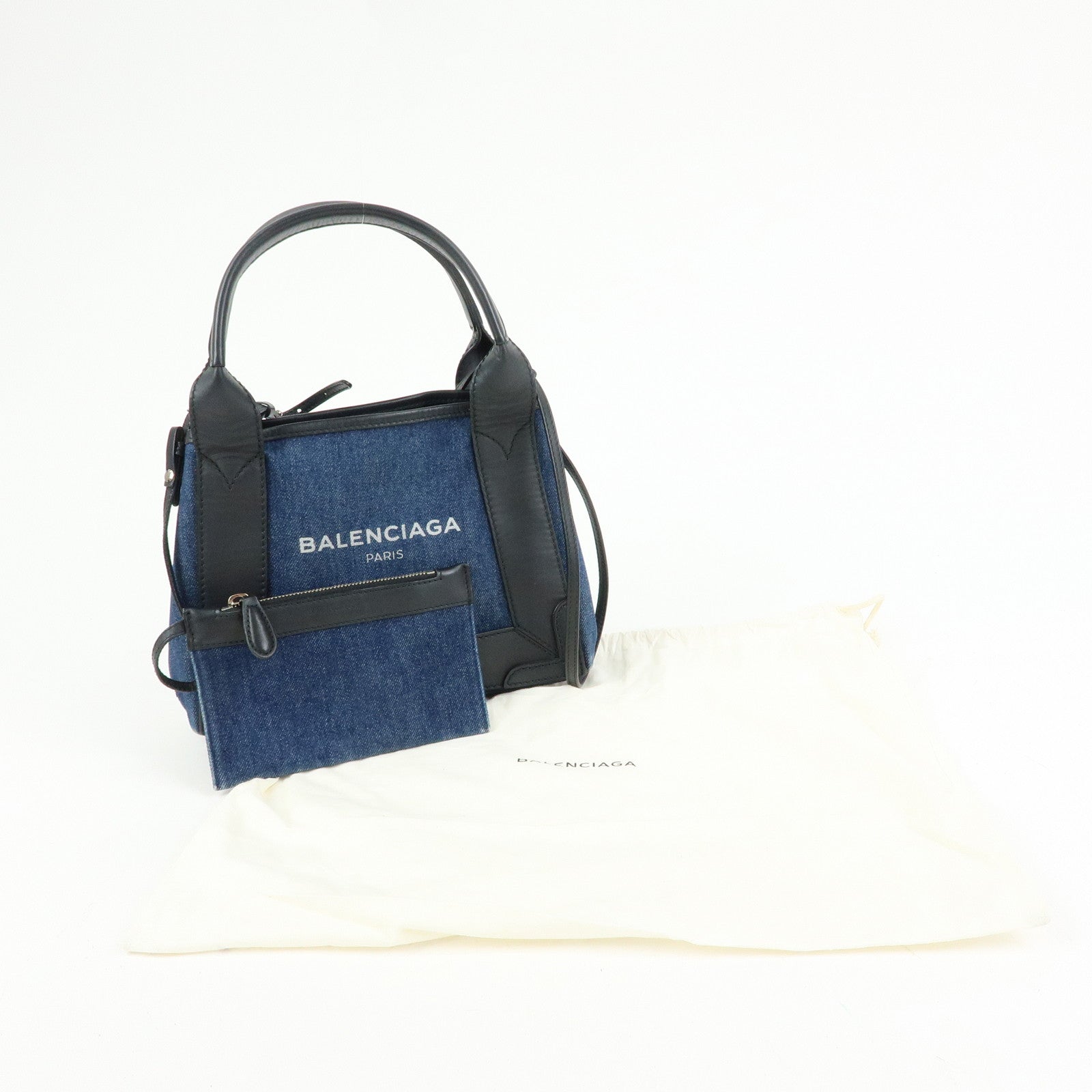 BALENCIAGA Baby Cabas Denim 2Way Bag Hand Shoulder Bag Blue Black