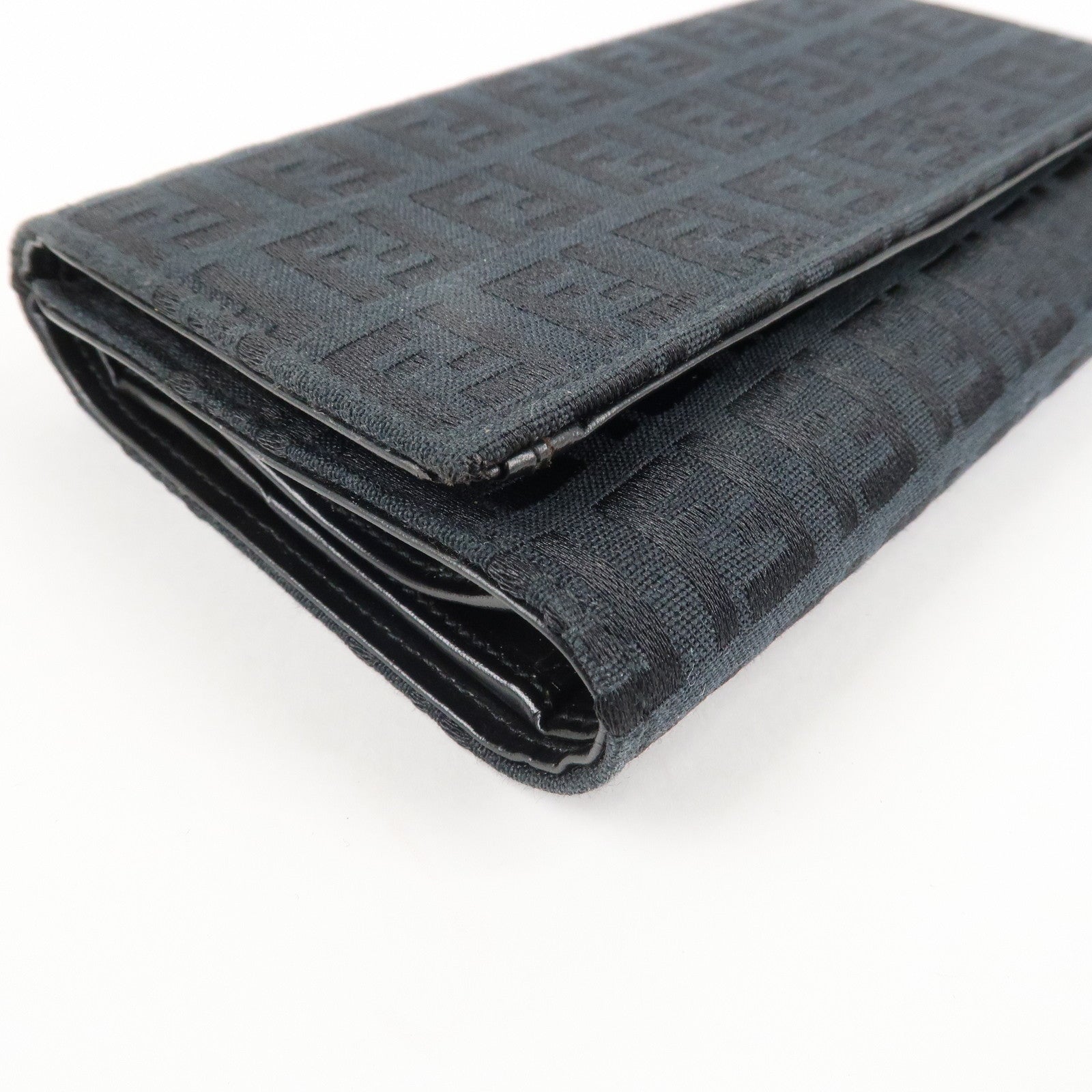 FENDI Zucchino Canvas Leather Tri-fold Wallet Black 8M0011 Used