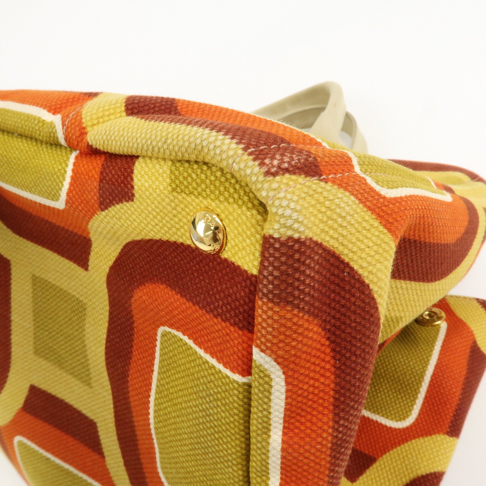 PRADA Triangle Logo Canapa Large Tote Hand Bag Orange Yellow BN1872