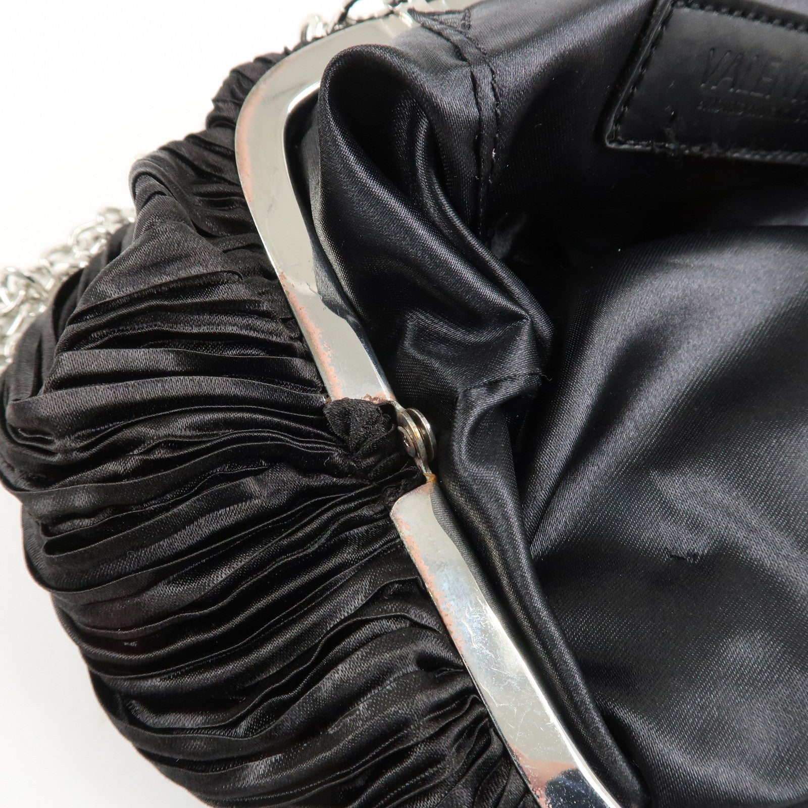 VALENTINO Nylon Chain Shoulder Bag Black Crystal Kiss Lock Used