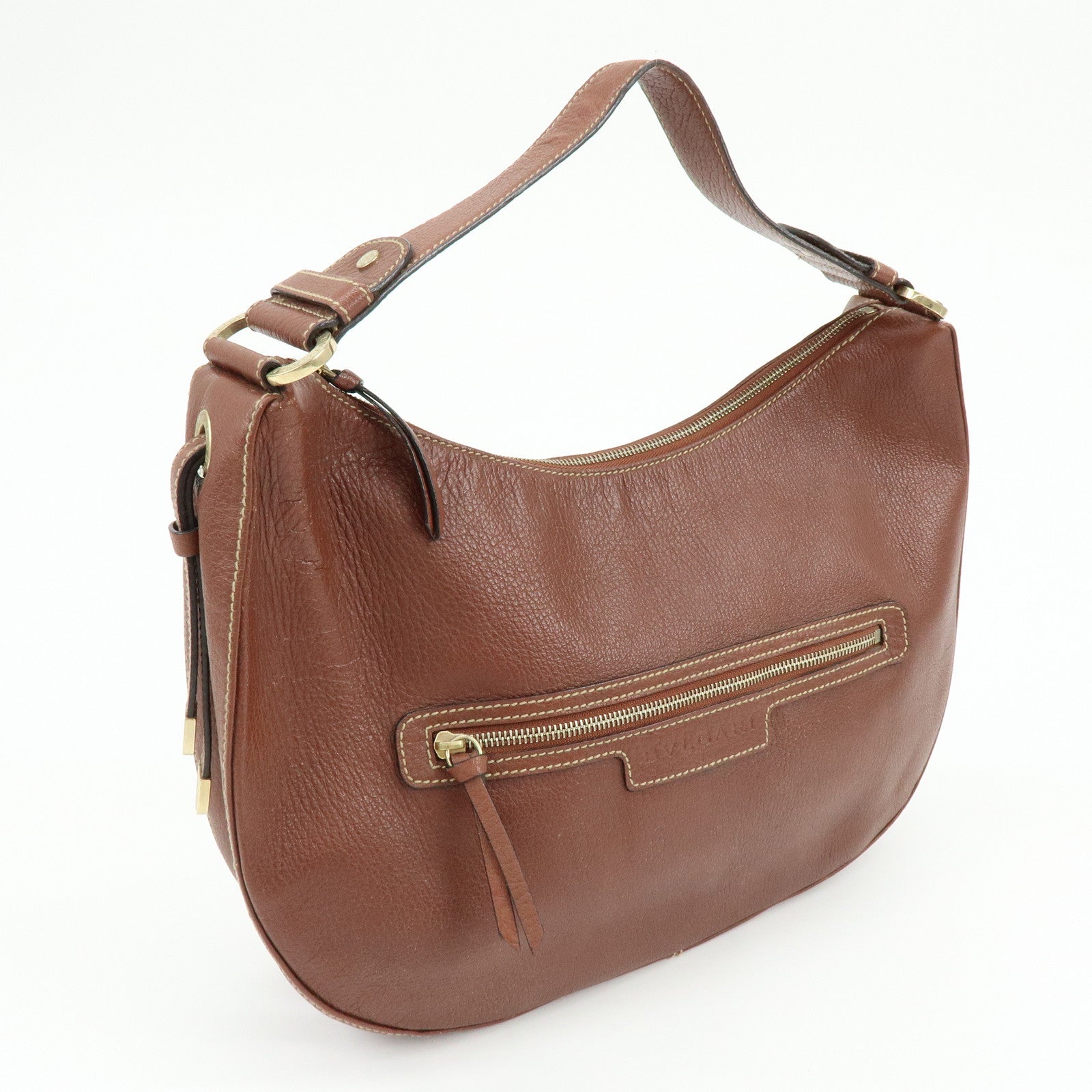 BVLGARI Leather Shoulder Bag Hand Bag Brown