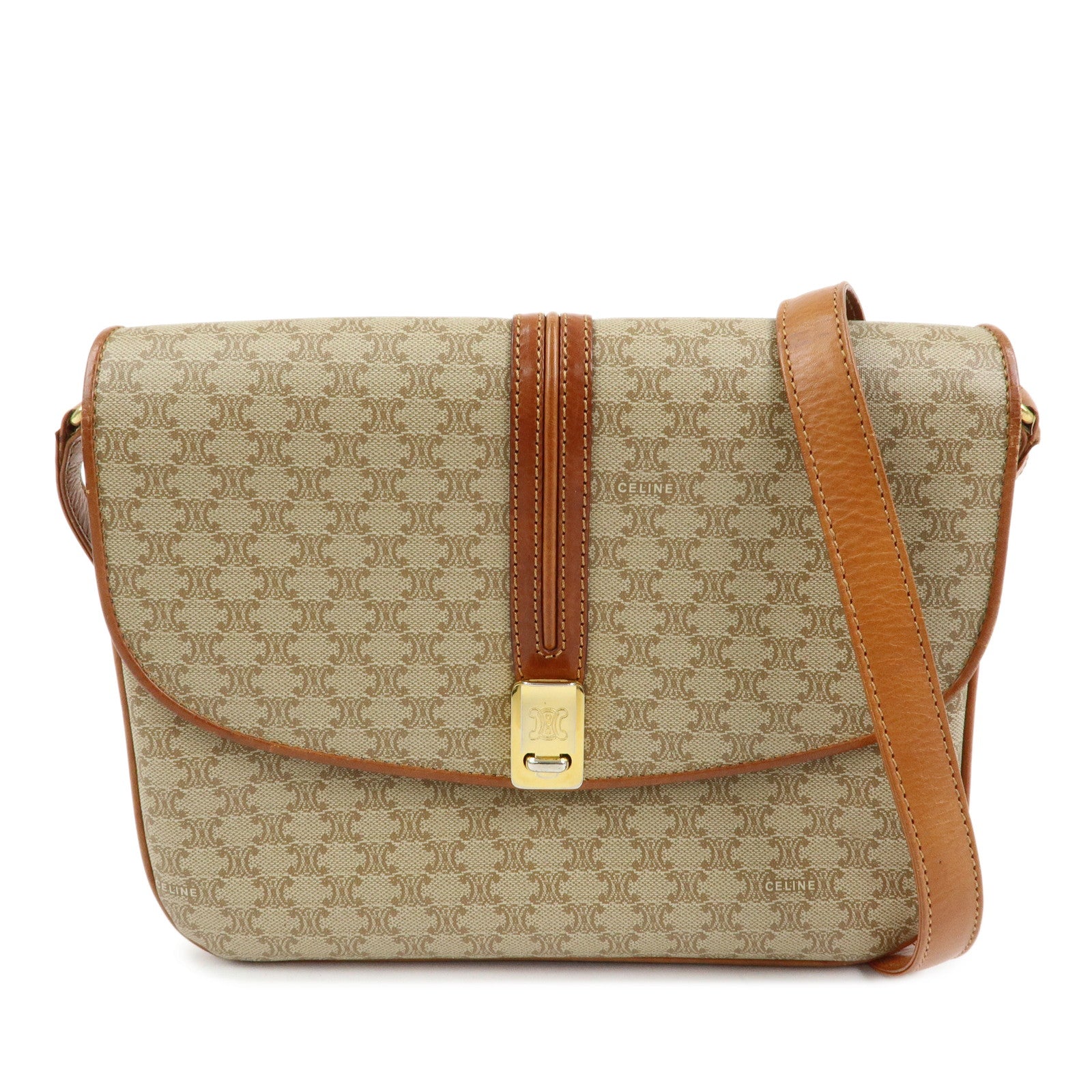 CELINE Macadam PVC Leather Shoulder Bag Crossbody Bag Beige