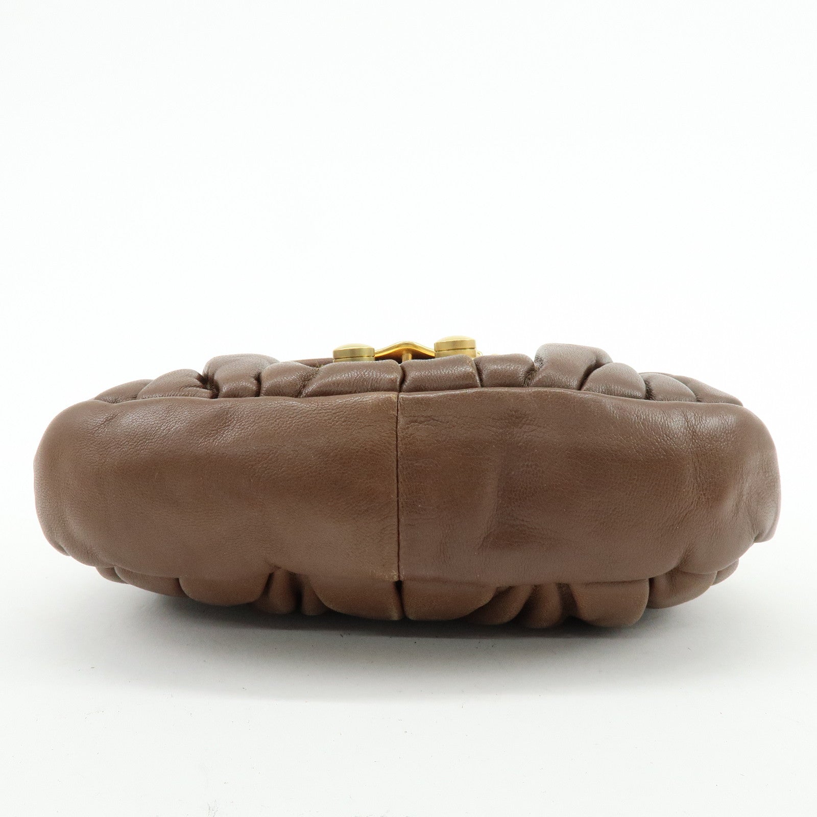 MIU MIU Matelasse Leather 2Way Bag Hand Shoulder Bag Brown 5BH188