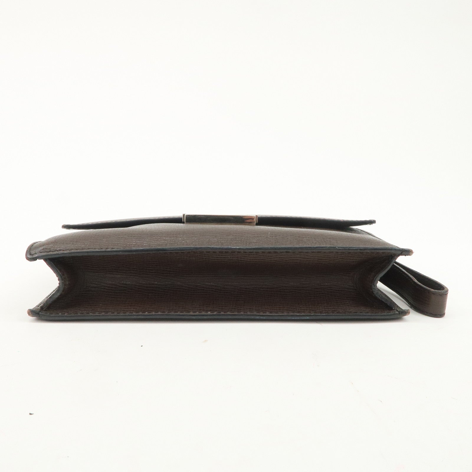 LOEWE Leather Clutch Bag Brown Silver HDW