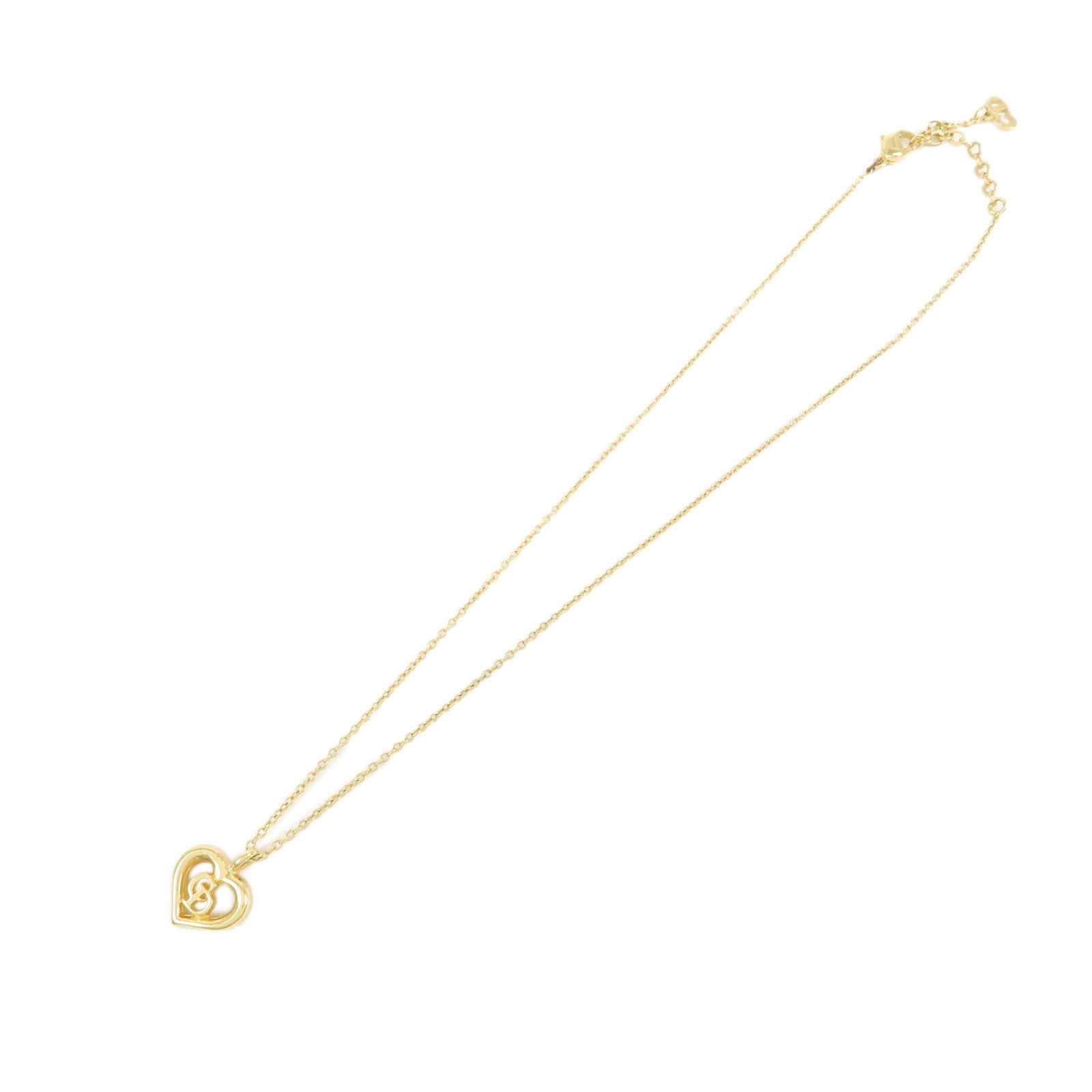 Christian Dior Logo Heart Pendant Metal Necklace Gold