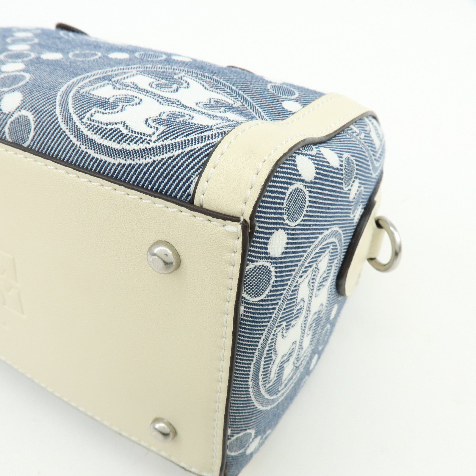 TORY BURCH T Monogram Canvas Leather 2Way Hand Shoulder Bag Blue