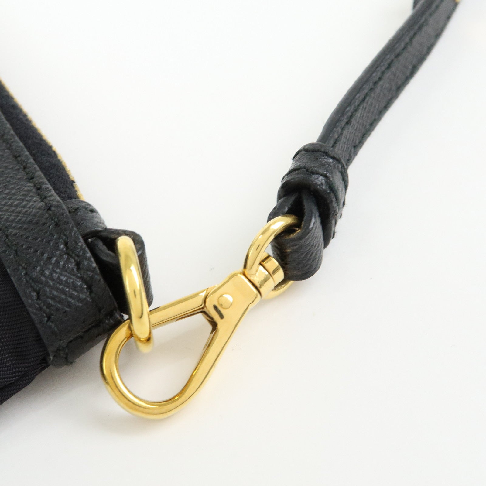 PRADA Logo Nylon Saffiano Leather Hand Bag Shoulder Bag Black