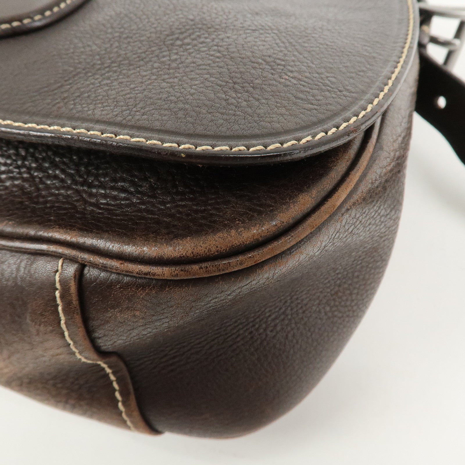PRADA Logo Leather Shoulder Bag Crossbody Bag Brown