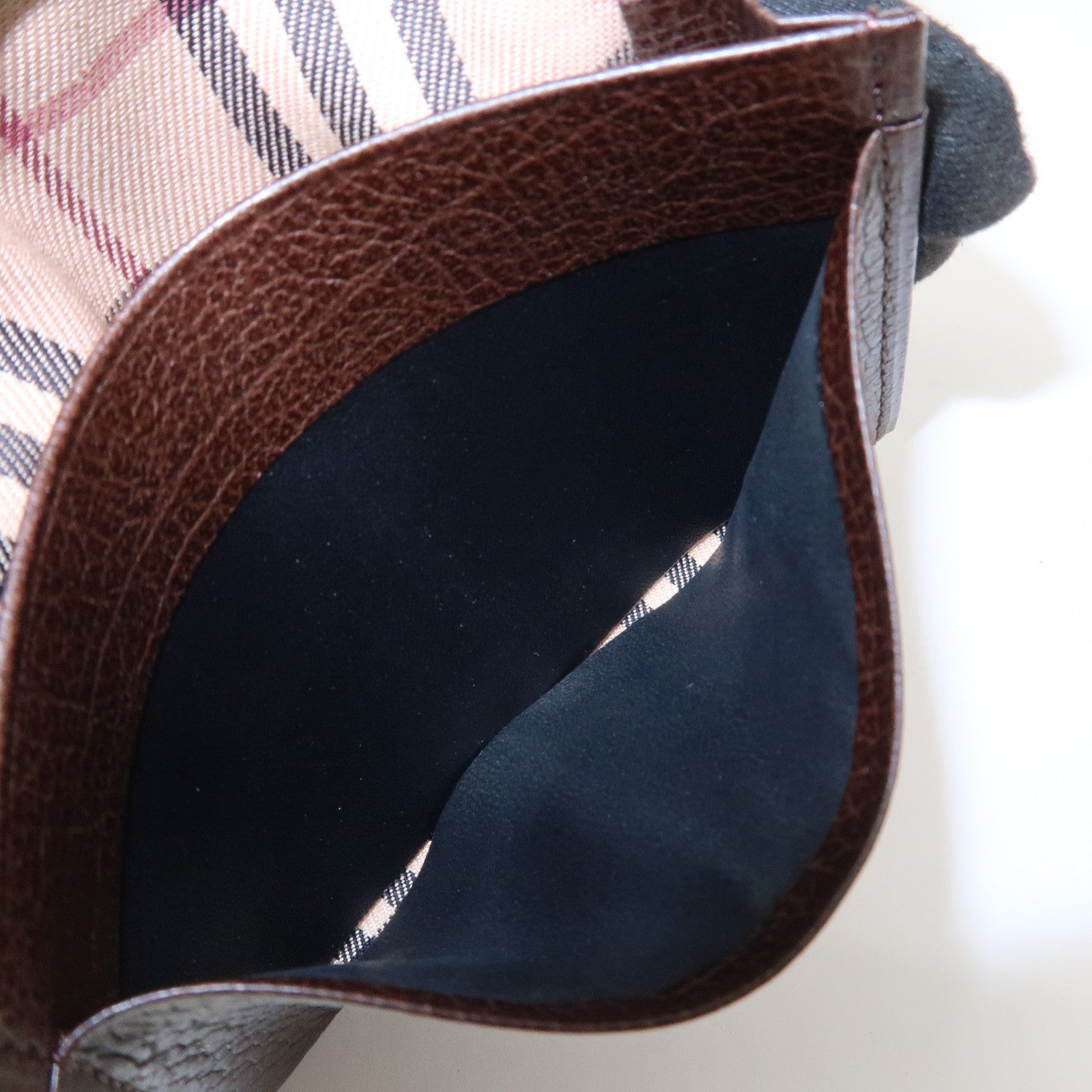 BURBERRY Calf Leather Card Case Card Holder Fragment Case Brown