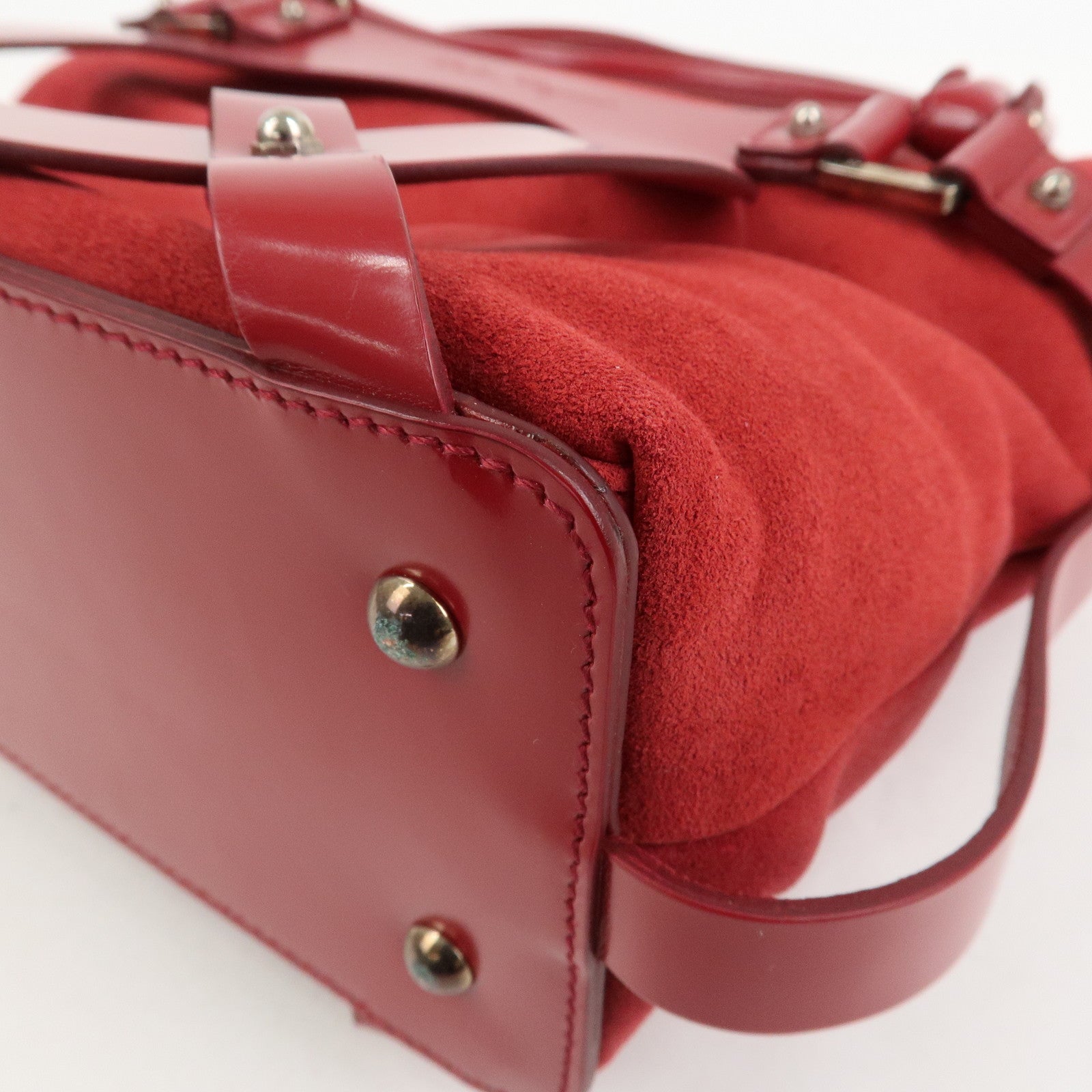 Ferragamo Gancini Suede Leather 2Way Bag Hand Bag Shoulder Bag Red