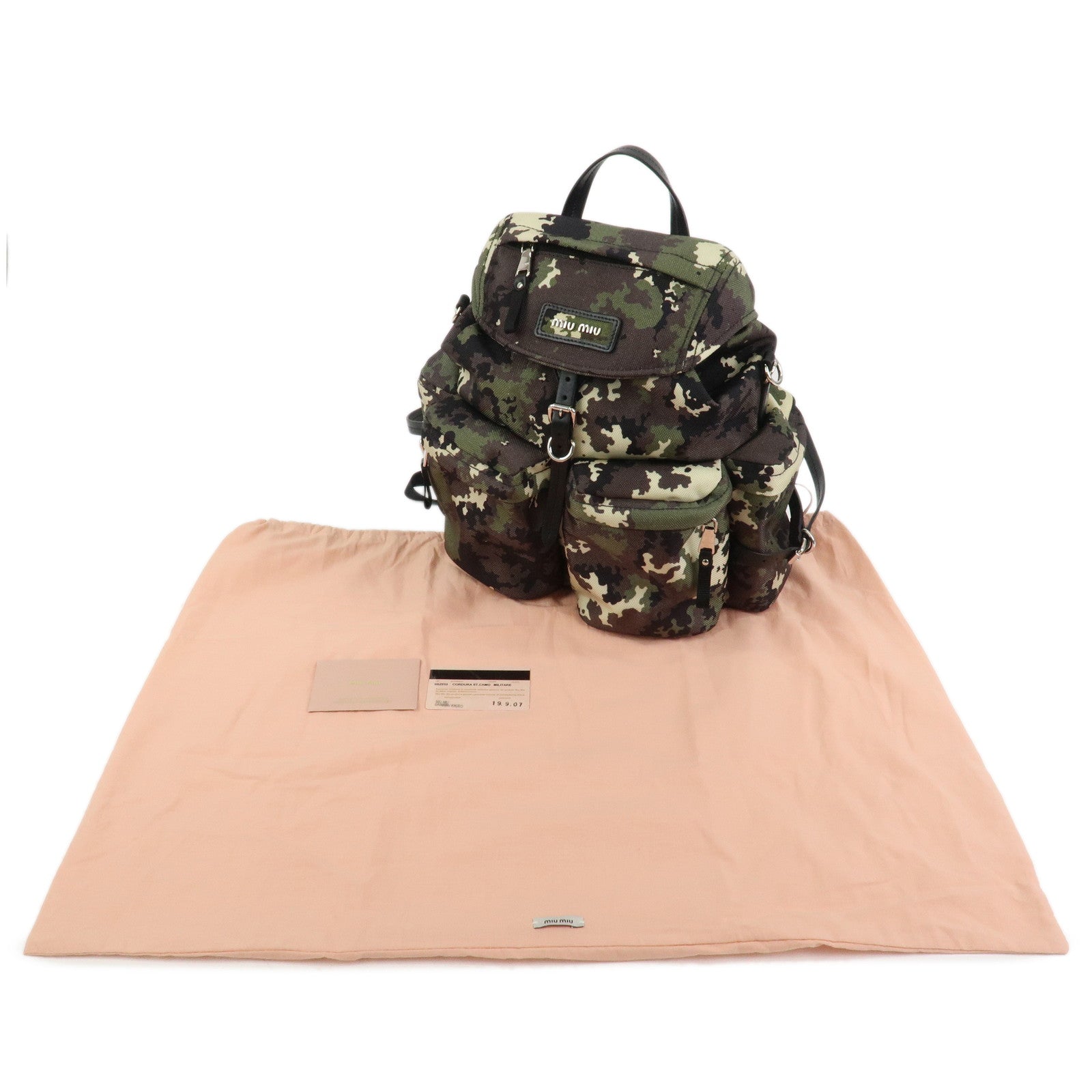 MIU MIU Nylon Canvas Camouflage Backpack Khaki Black 5BZ033