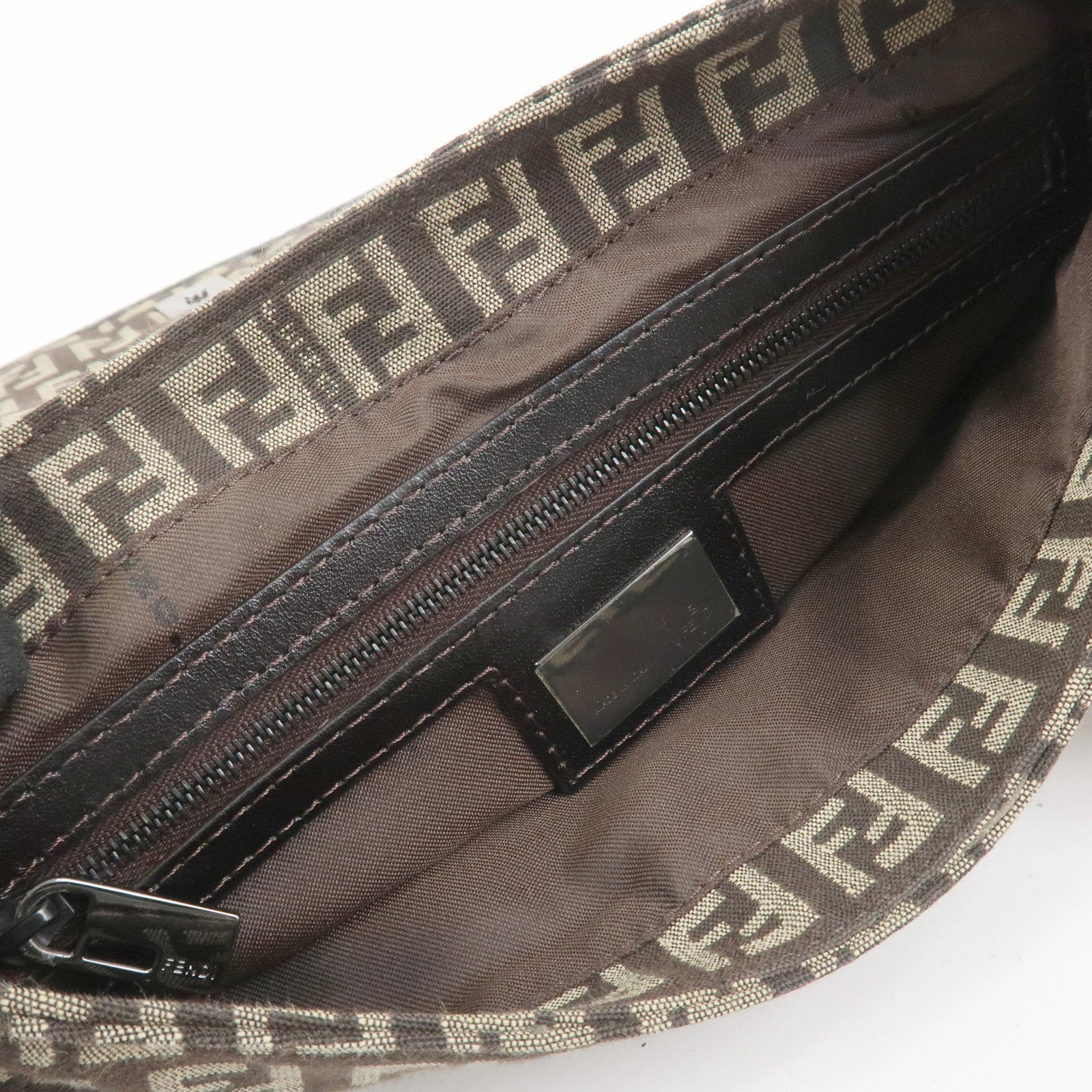 FENDI Zucchino Canvas Leather Shoulder Bag Crossbody Bag 8BR320