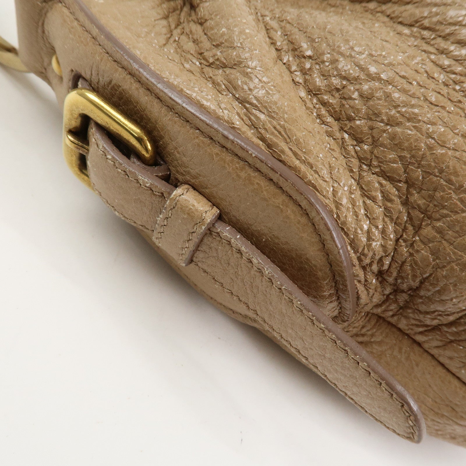 PRADA Logo Leather Chain Shoulder Bag Hand Bag Beige